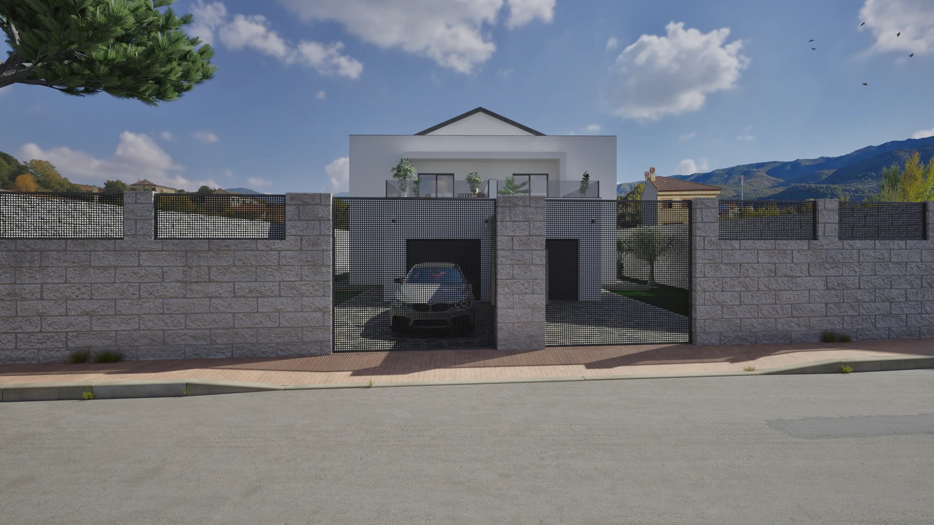 an abstract photo of a curved building with a blue sky in the background