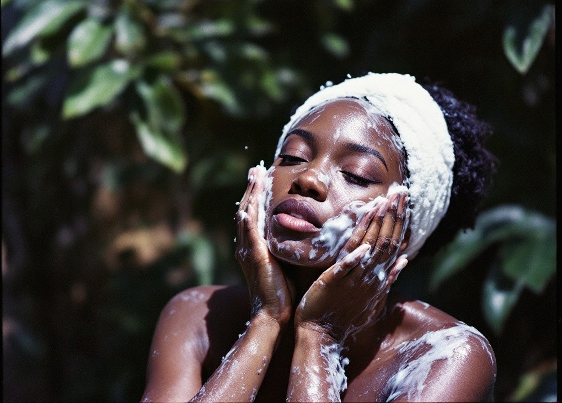 Woman washing her face
