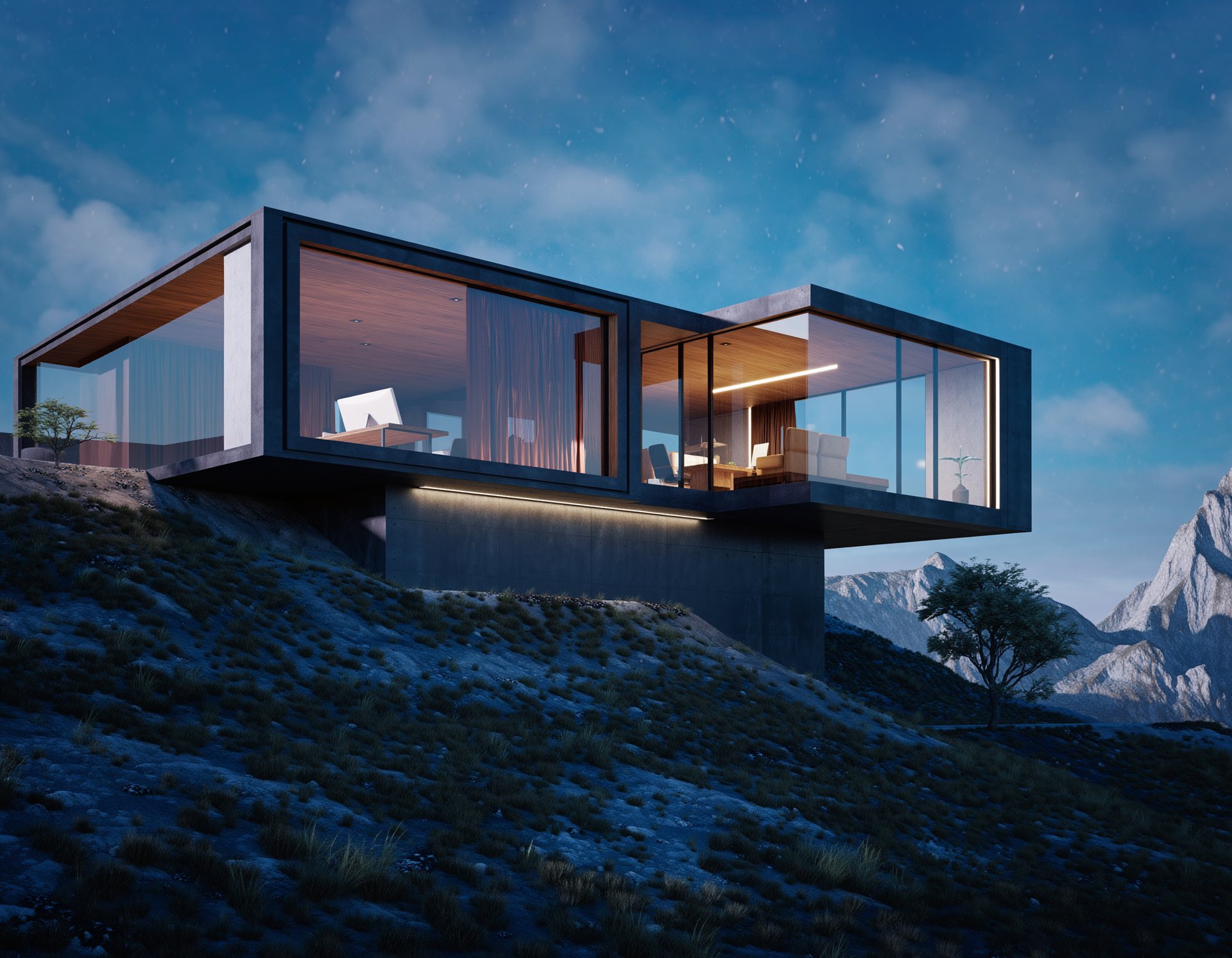 an abstract photo of a curved building with a blue sky in the background