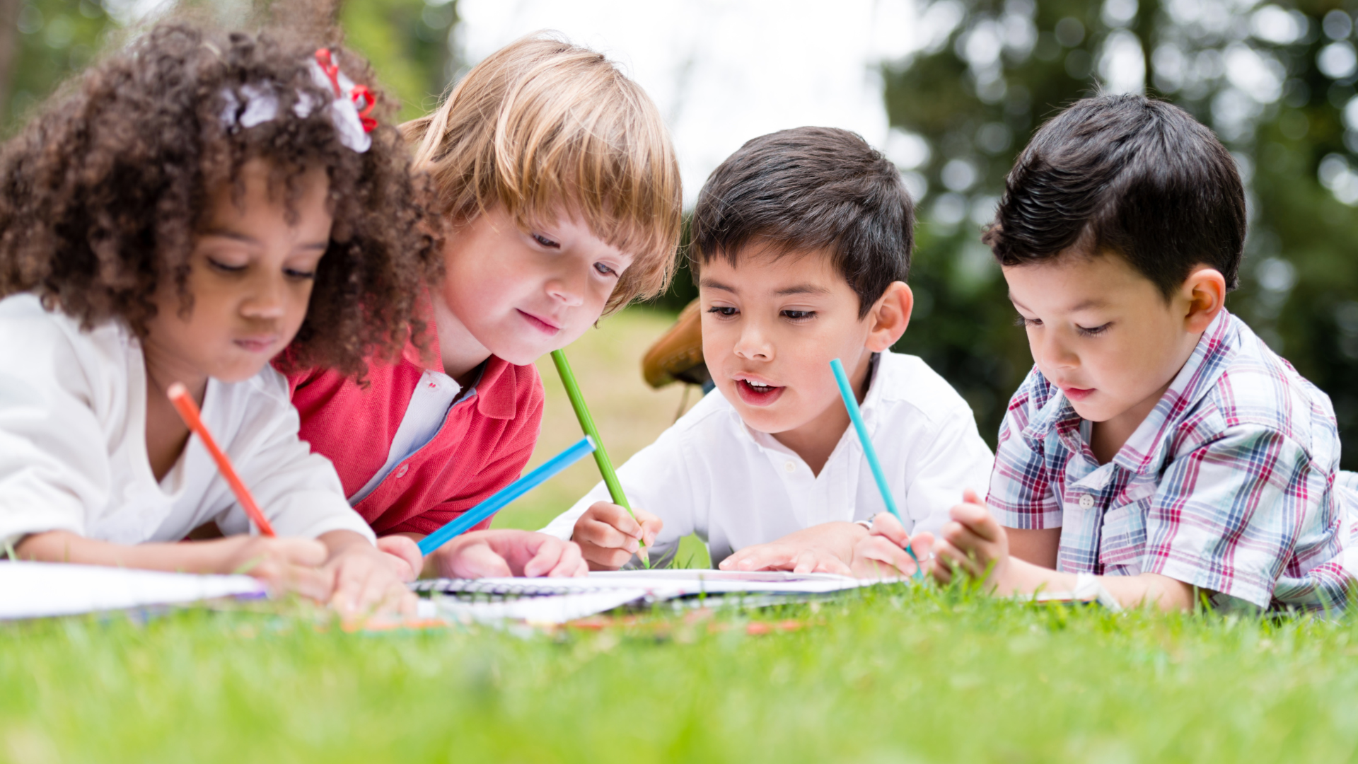 kids coloring in the park
