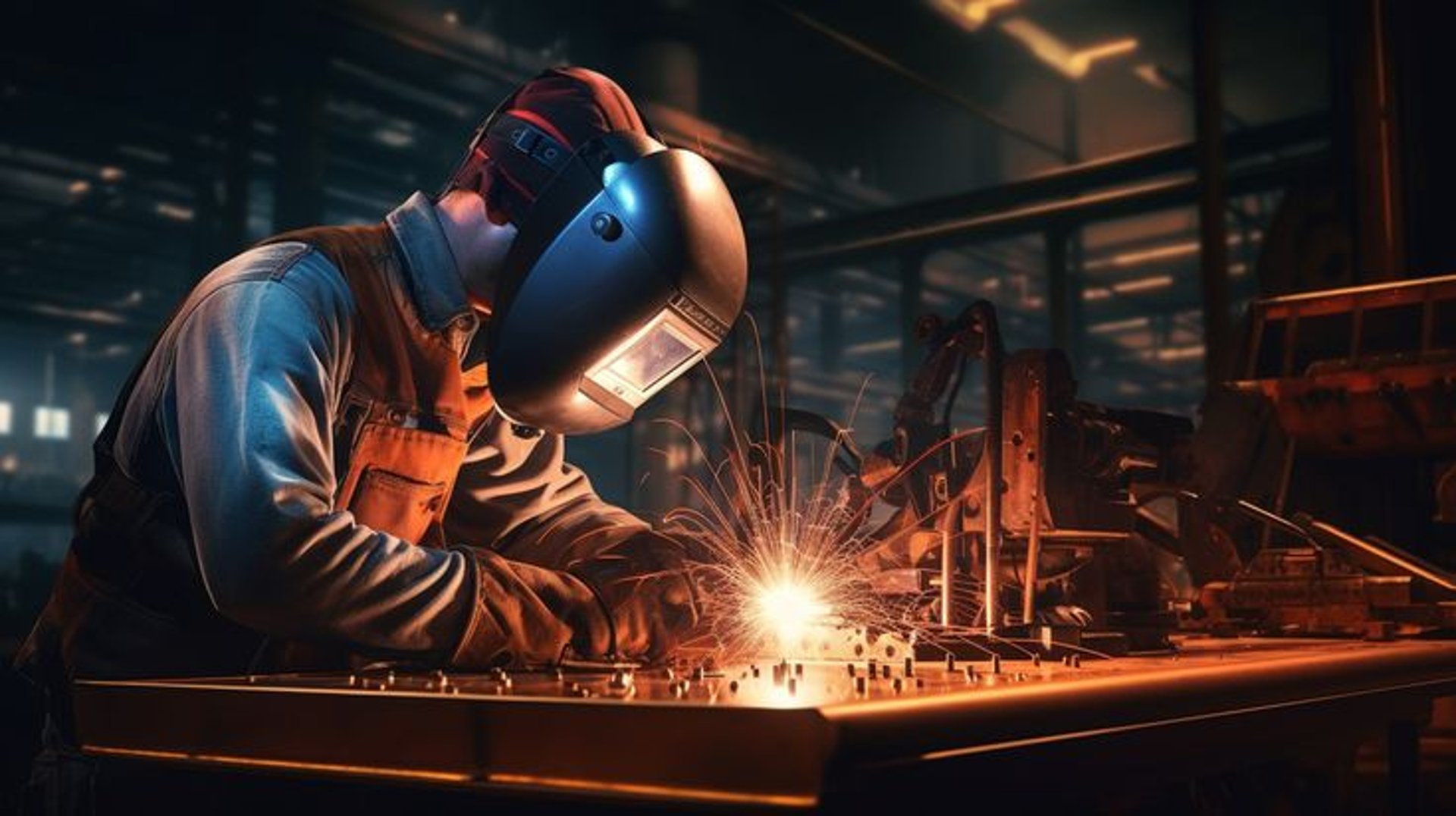 a man working on a piece of metal in a garage