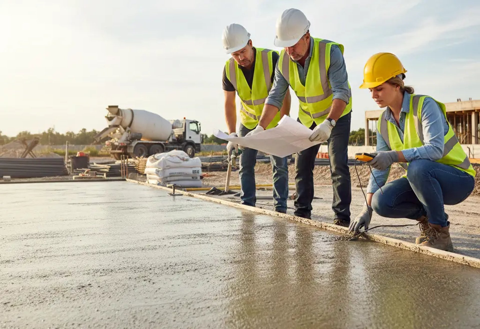 concrete contractors assessing a concrete project