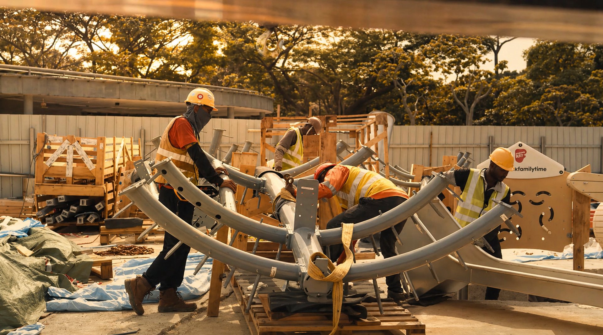 an abstract photo of a curved building with a blue sky in the background