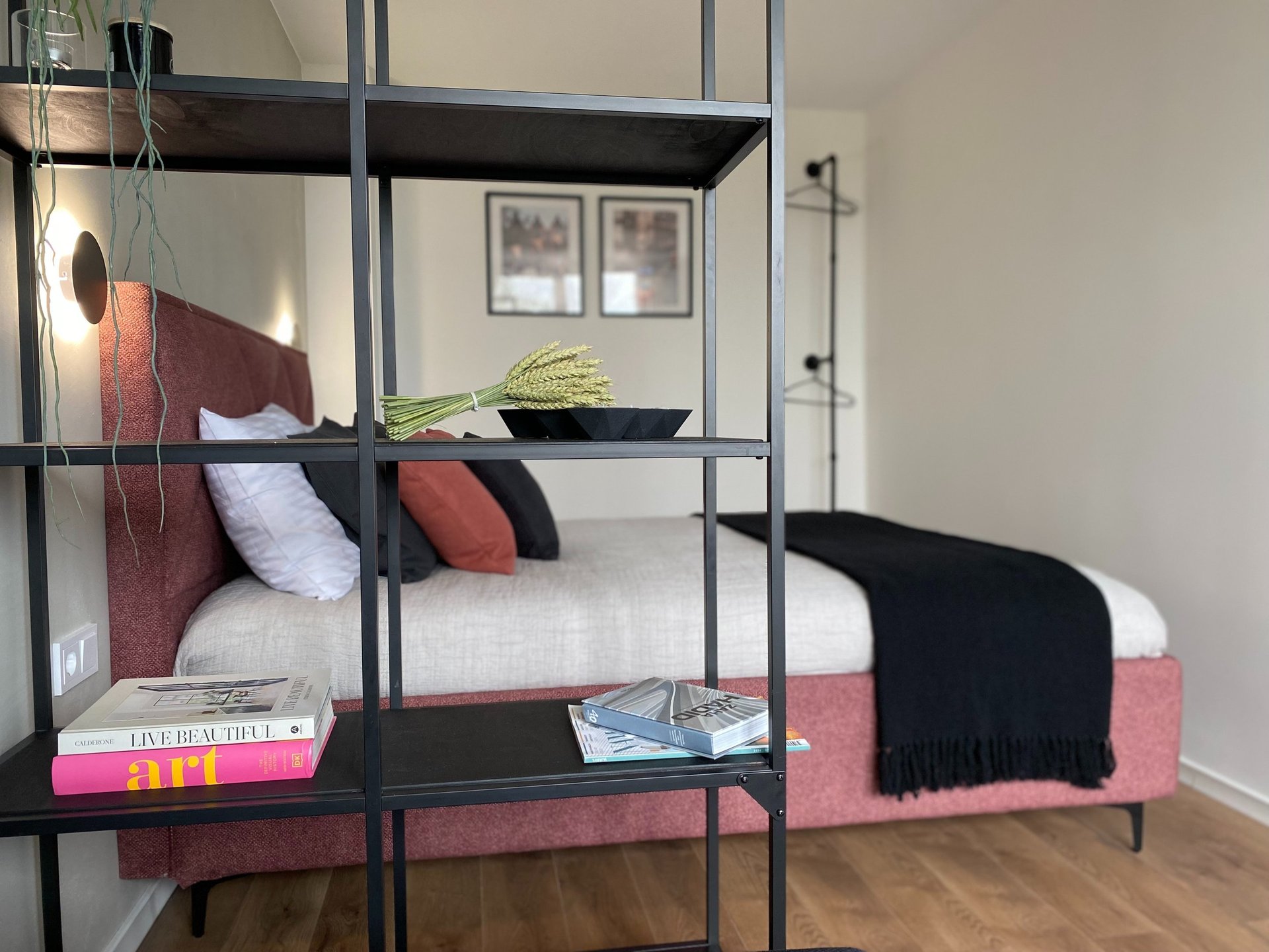 an abstract photo of a curved building with a blue sky in the background