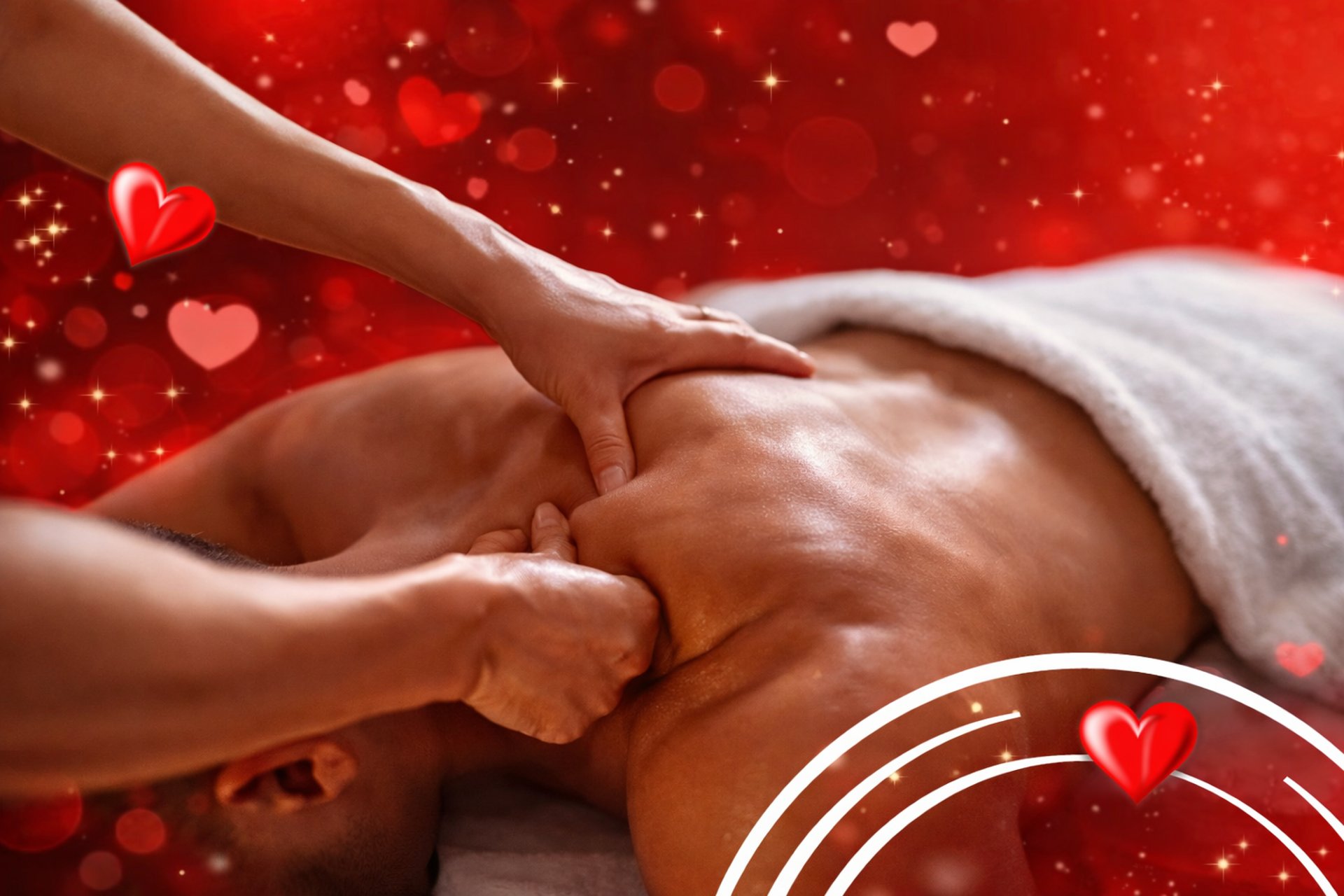 a woman in a red dress laying on a bed