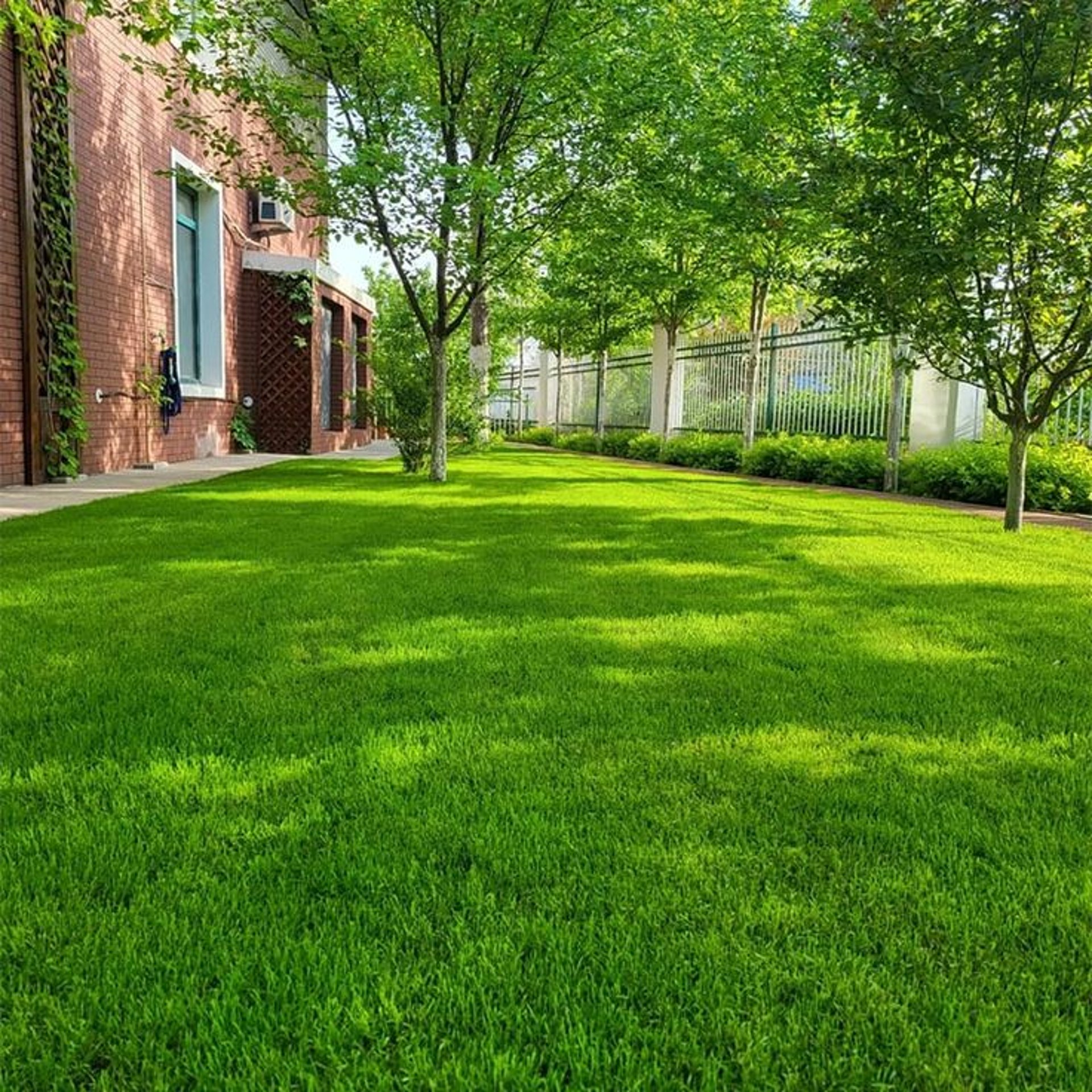 white and blue house in green grass field