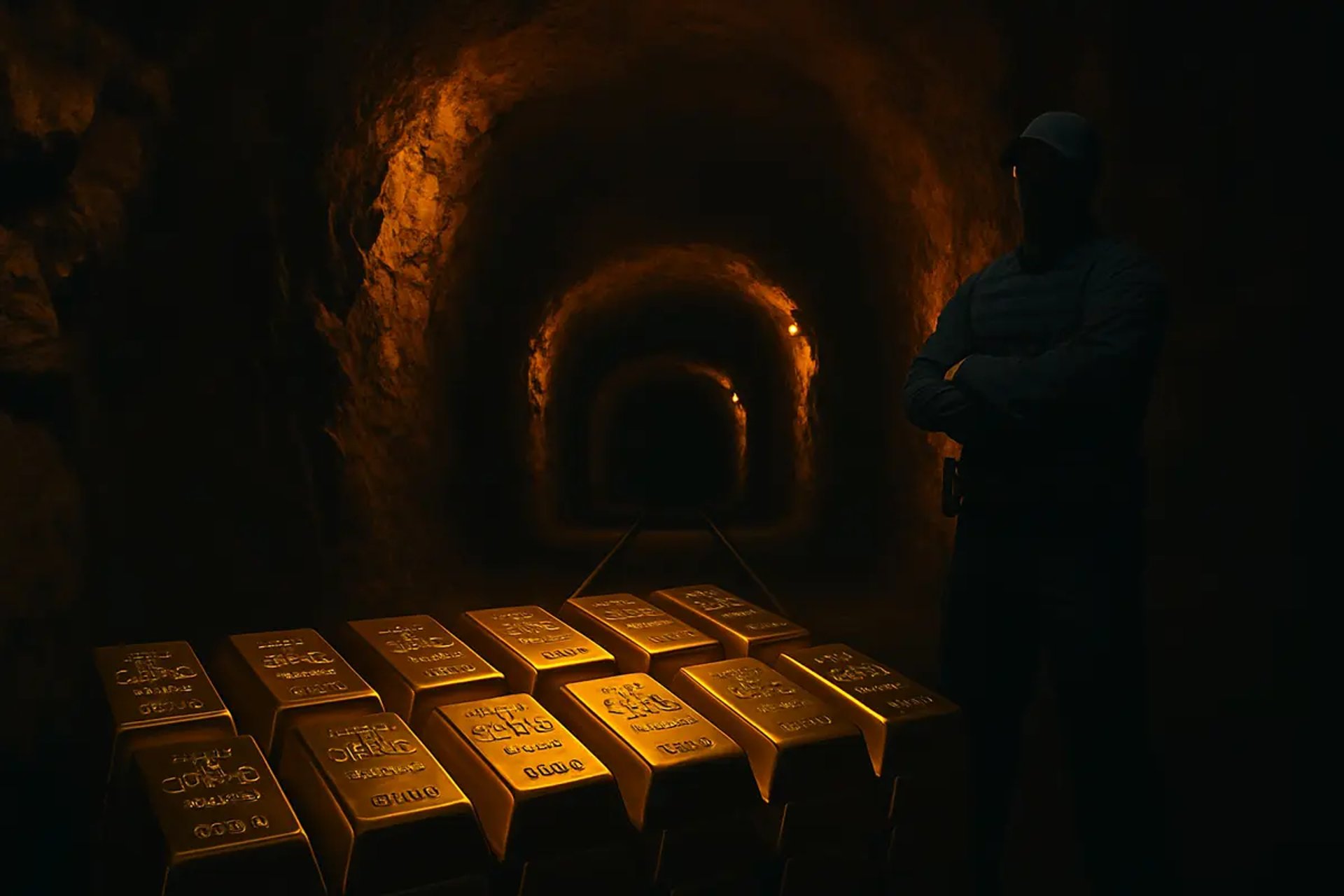 Security in the gold tunnel with gold bars