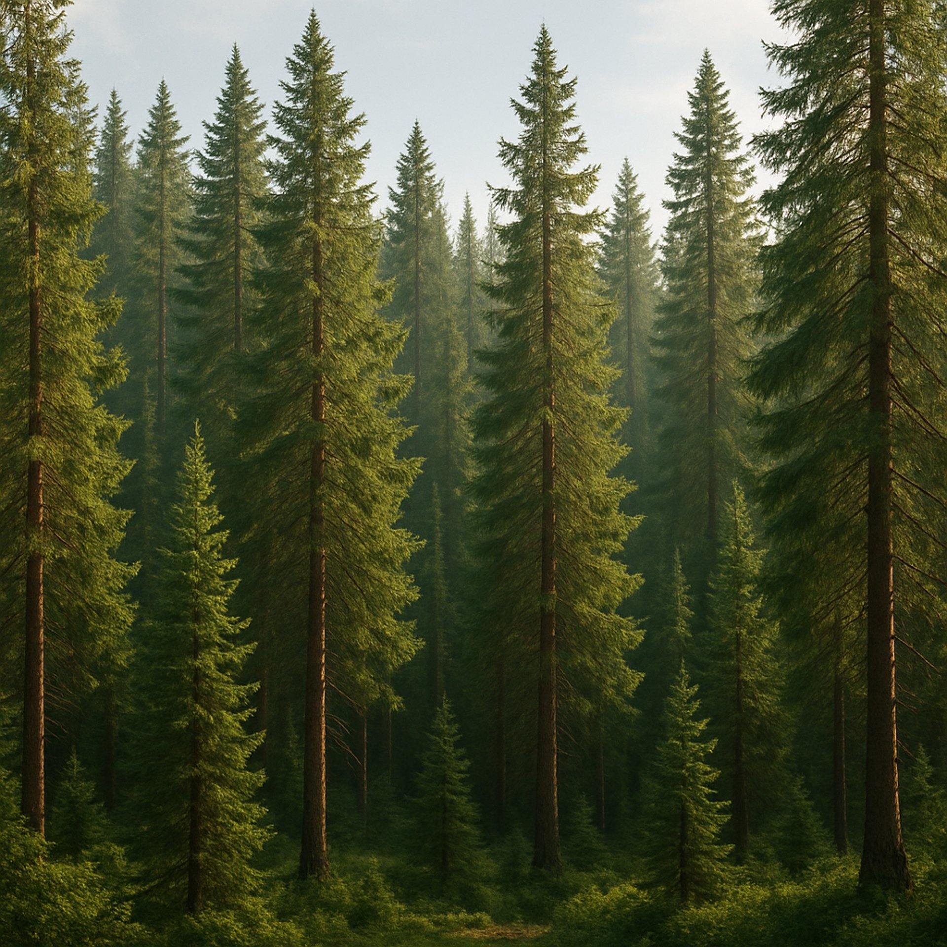 a forest filled with lots of tall green trees