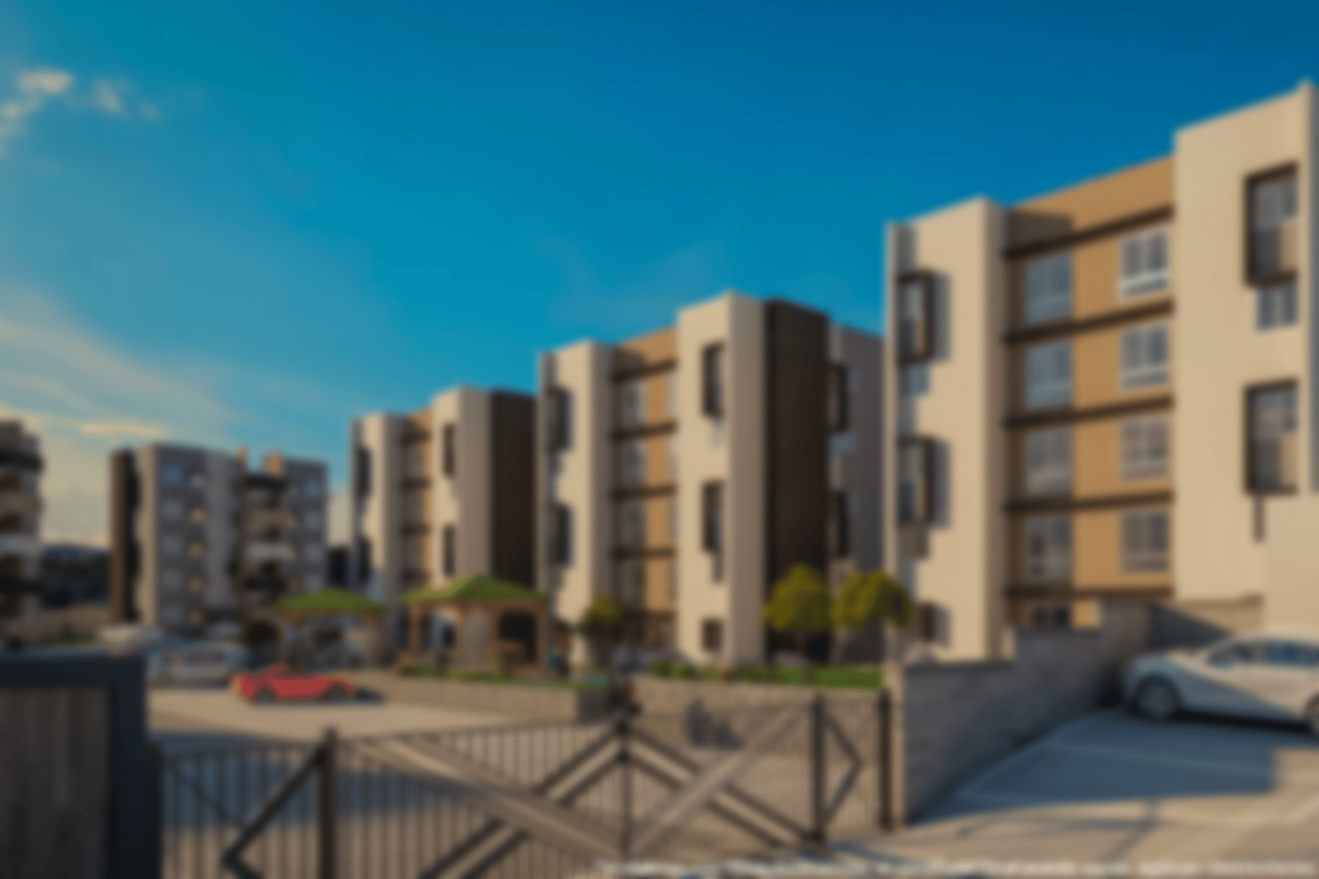 an abstract photo of a curved building with a blue sky in the background