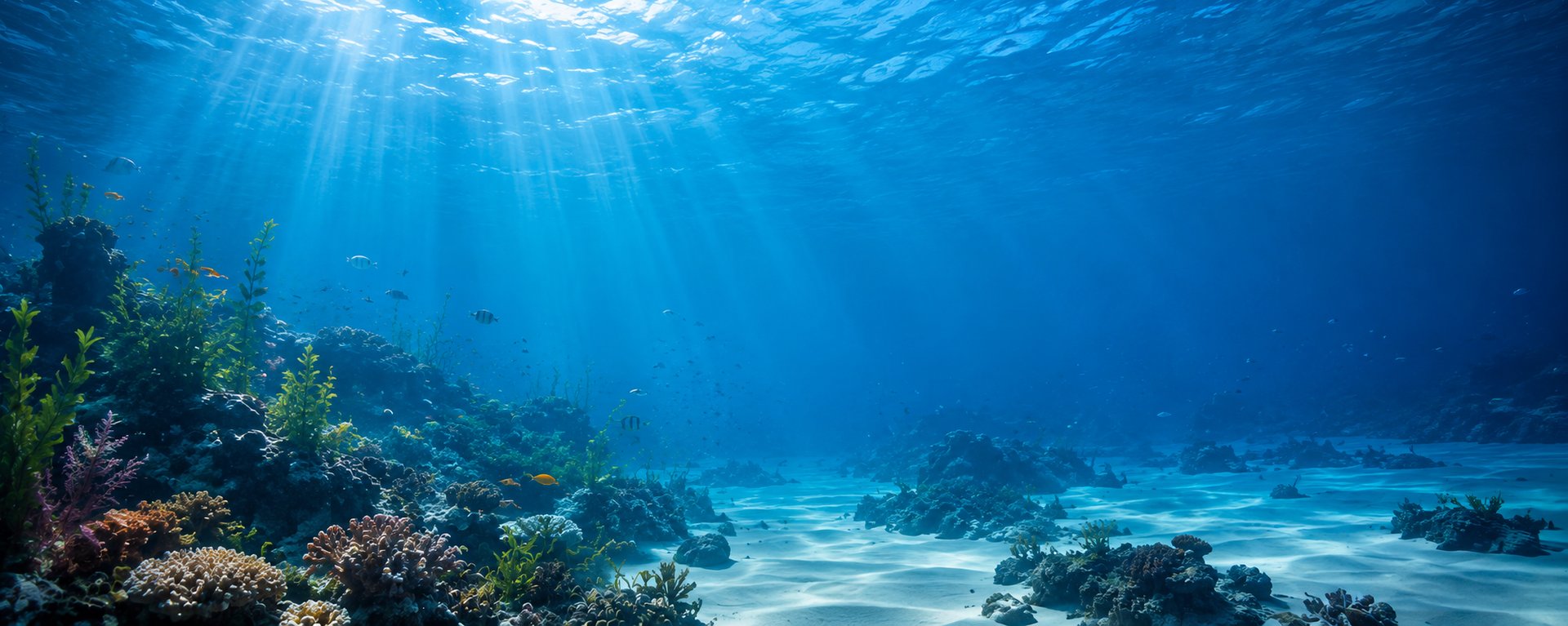 a large group of fish swimming in the ocean