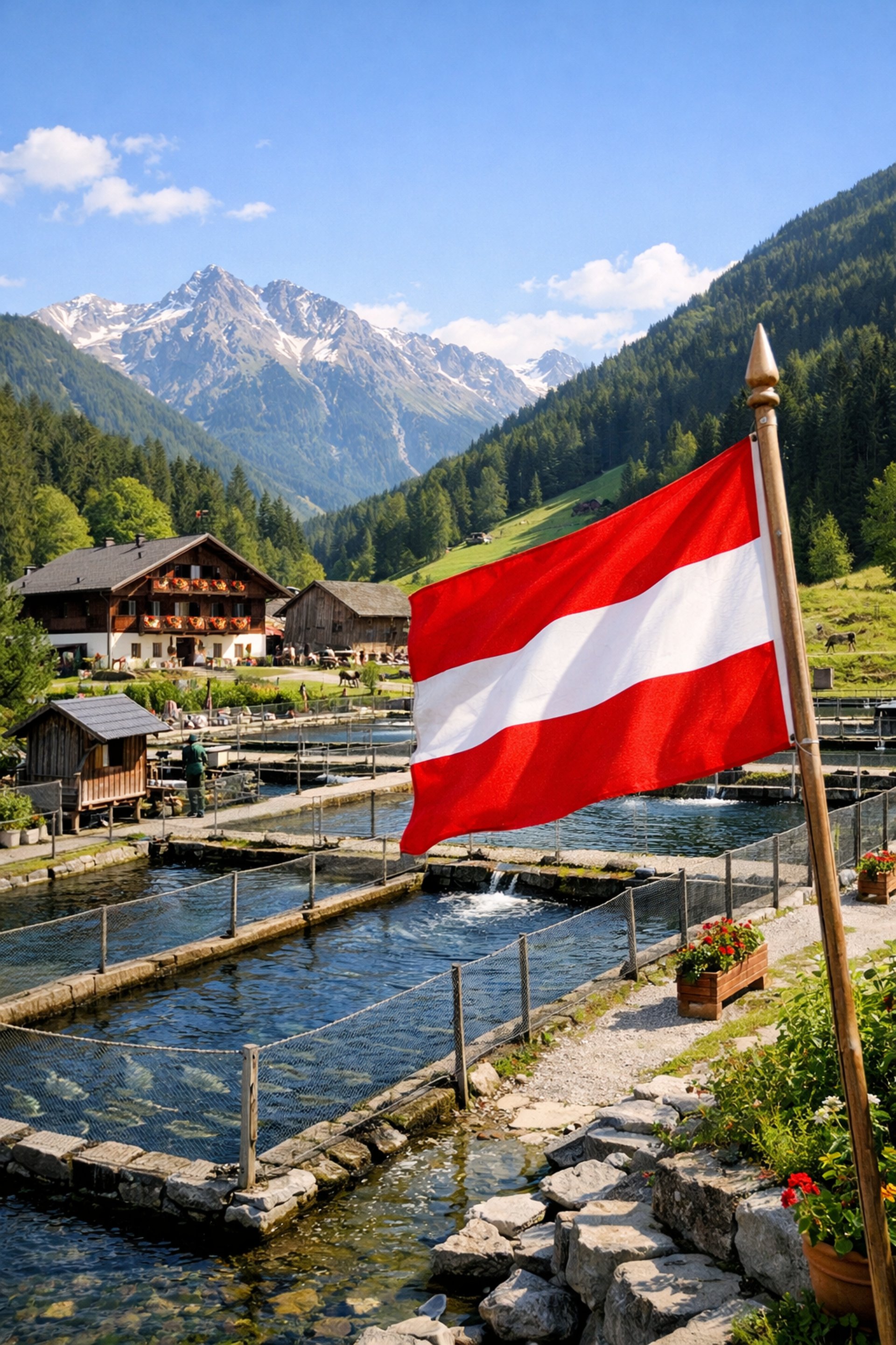 red and white flag on body of water during daytime