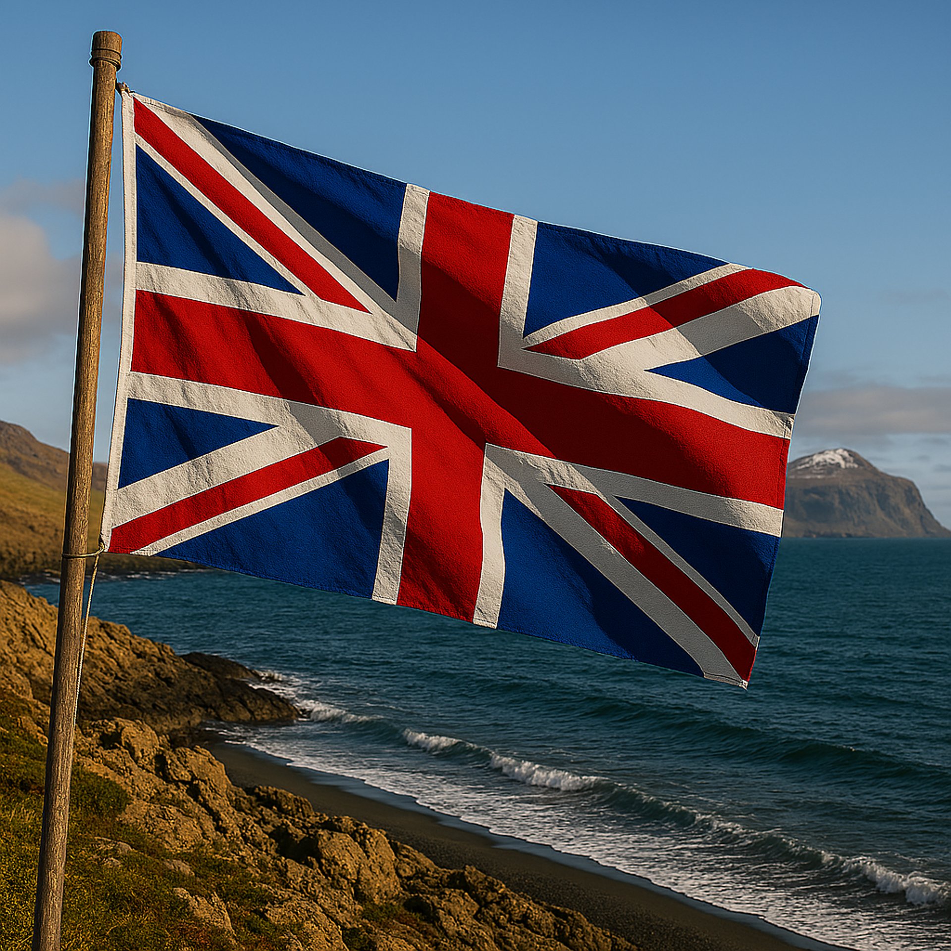 a british flag bunting on a tree line