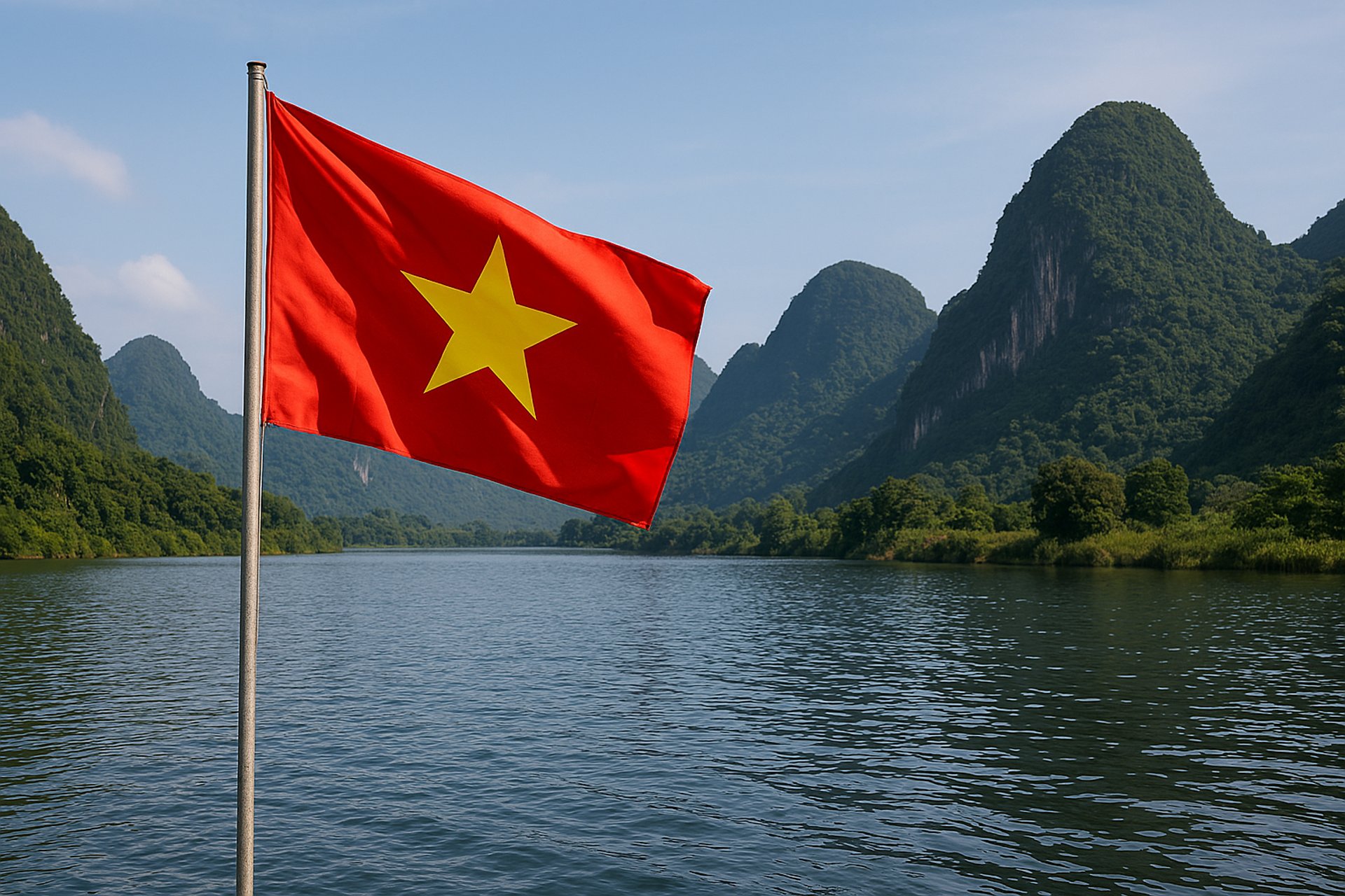 us a flag on flag pole near sea under cloudy sky during daytime