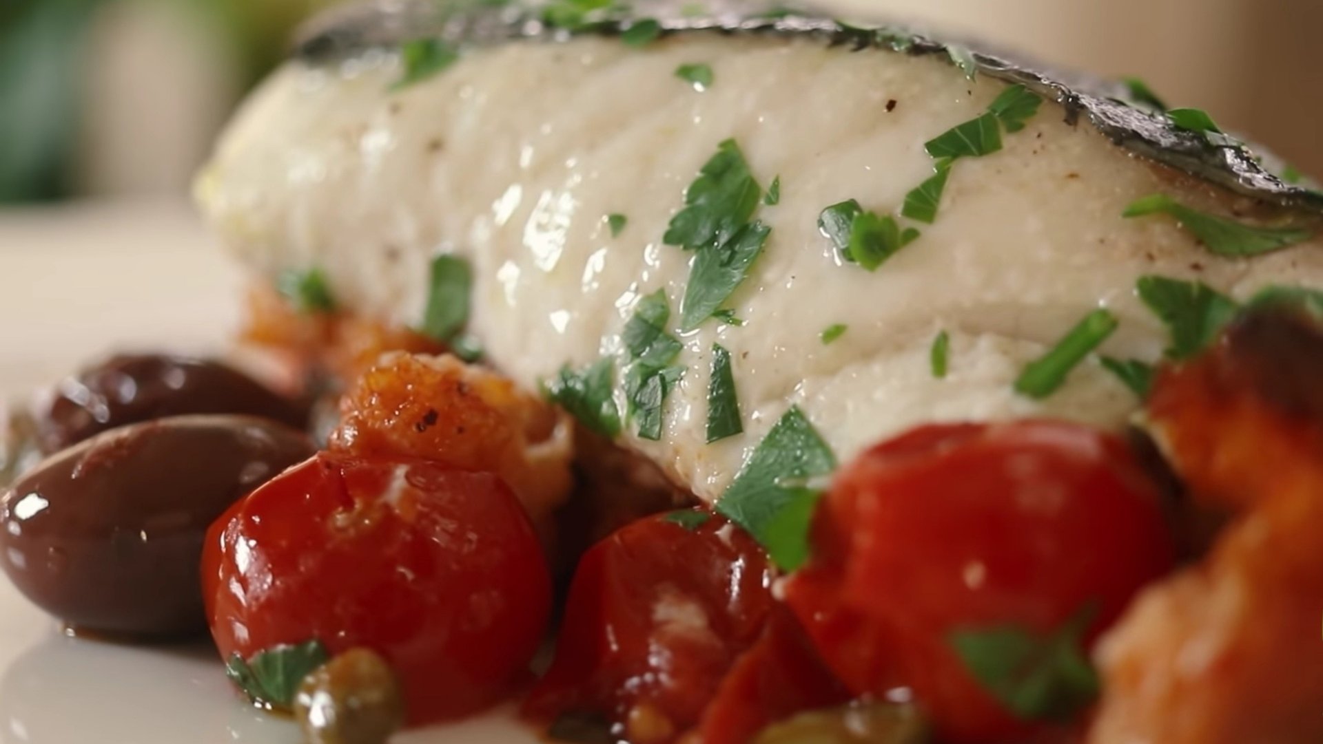 Mediterranean Baked Fish with Cherry Tomatoes, Olives & Capers