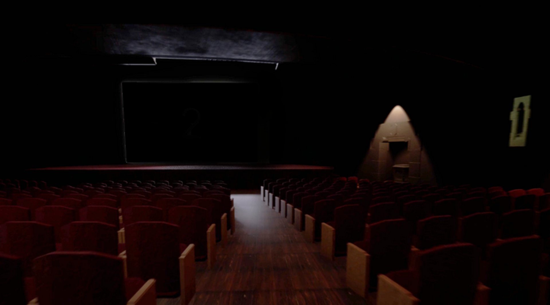 Coded Black gameplay screenshot showing a dark movie theatre.