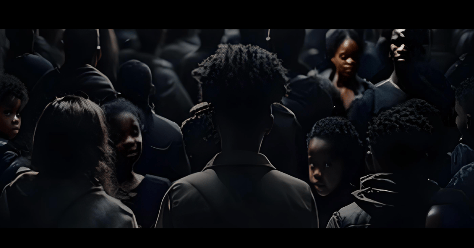 Group of Black people some facing backwards some facing forwards and some looking straight at you