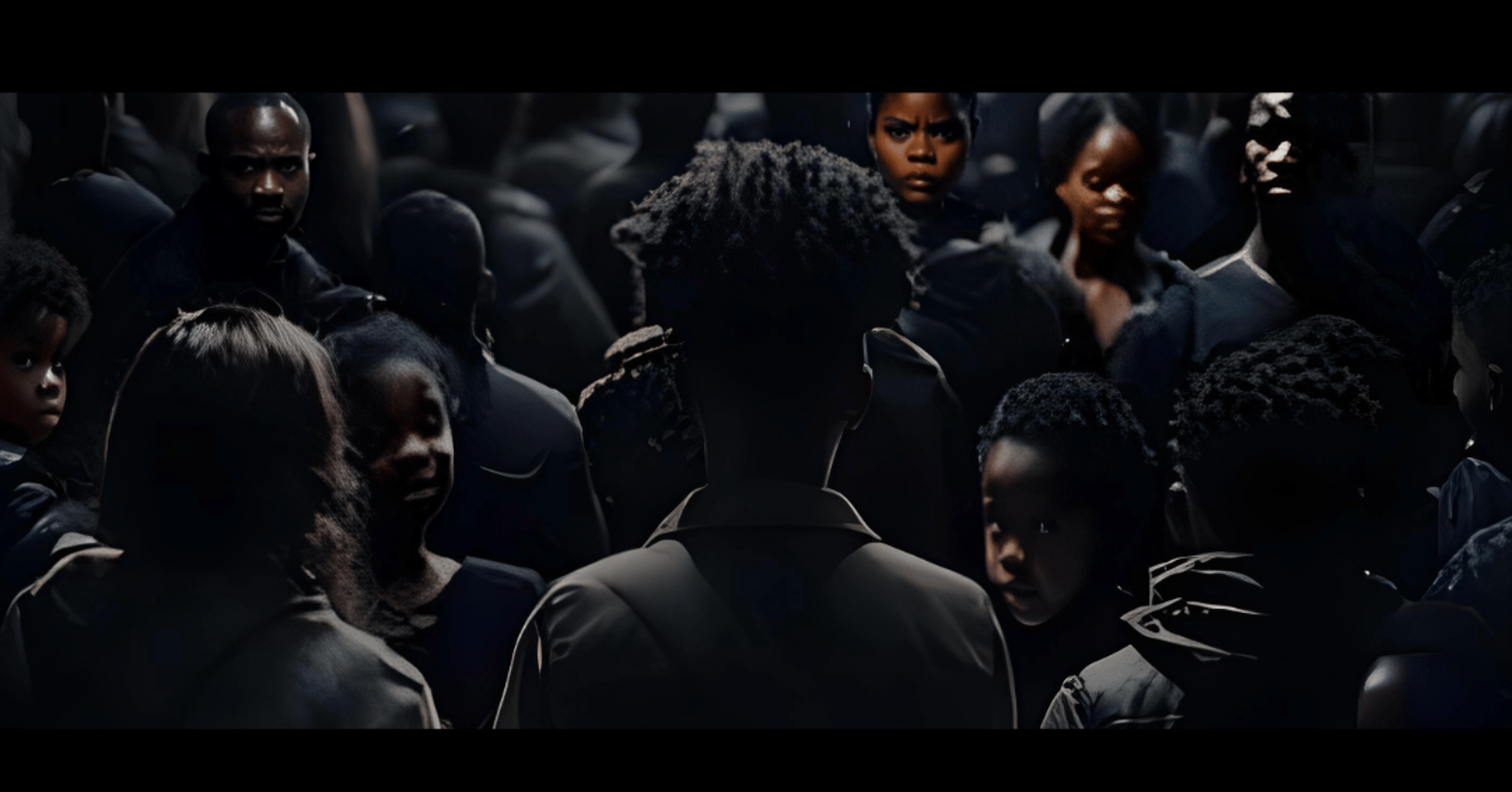 Group of Black people some facing backwards some facing forward and some looking back