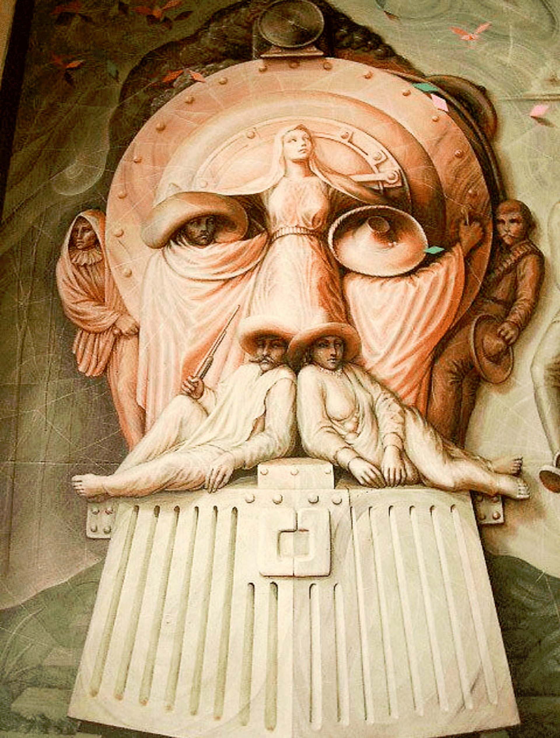 an abstract photo of a curved building with a blue sky in the background