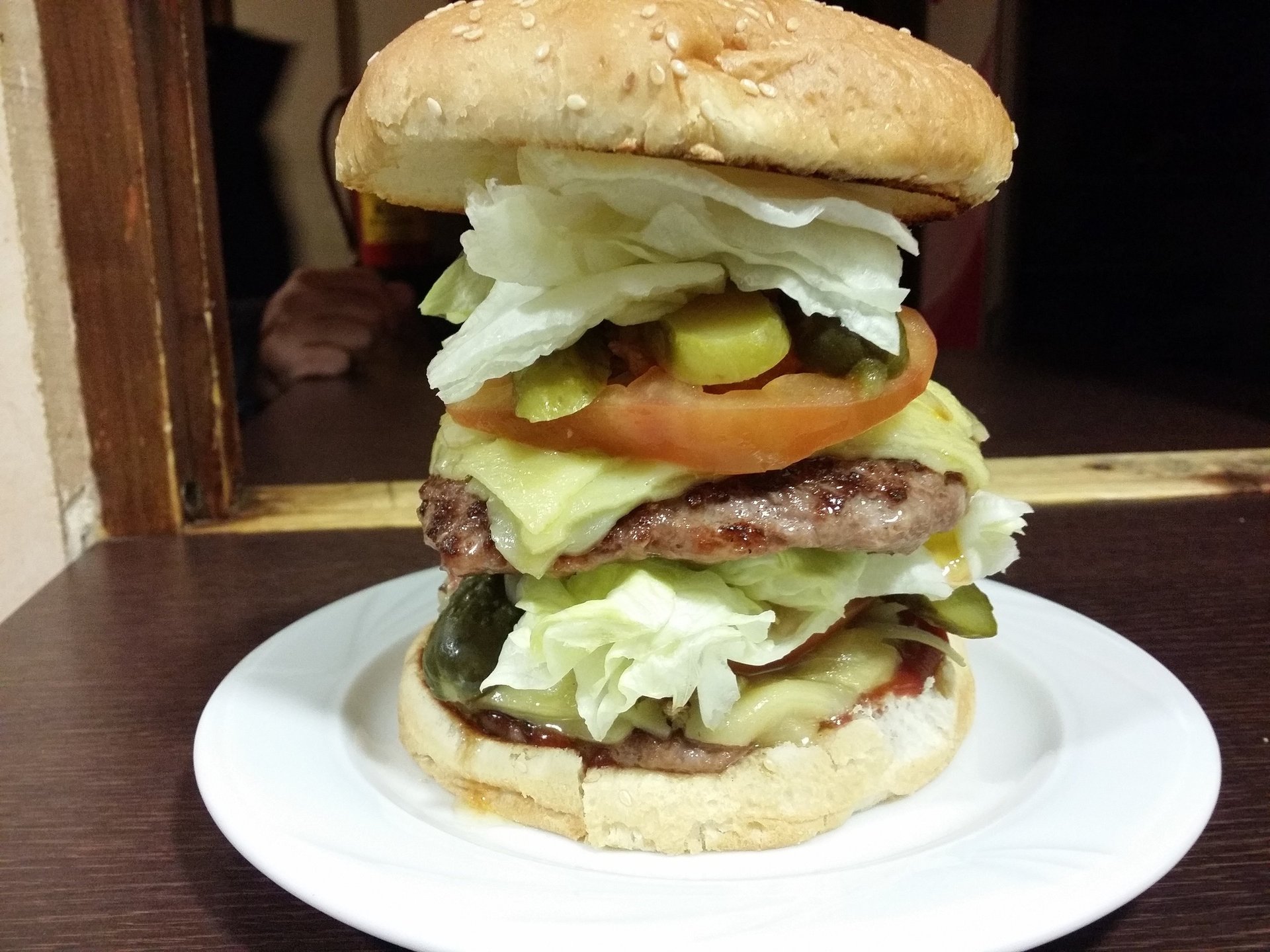 burger and fries on plate
