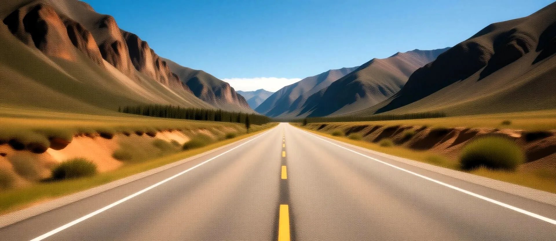 Scenic highway stretching through a desert mountain landscape, representing an iconic American road trip adventure.