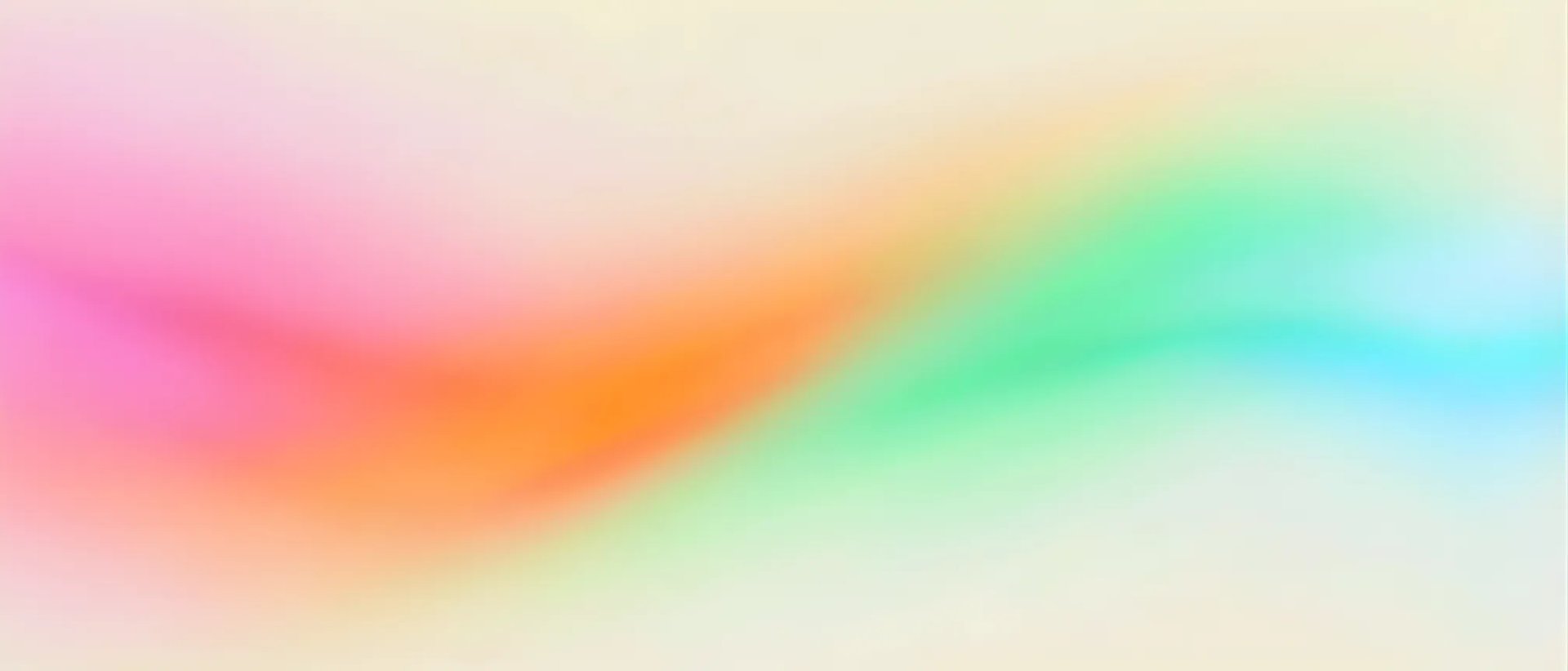 Abstract banner displaying a soft, flowing wave of pastel pink, orange, green, and blue on a light background