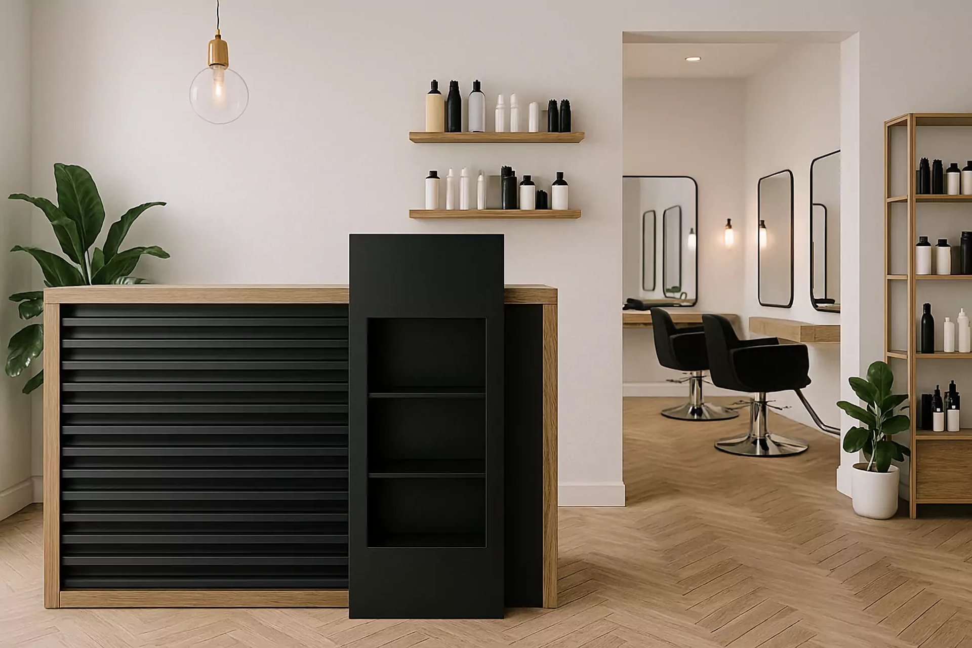 recepciones para peluquería, sillones de espera para barbería, mobiliario de peluquería, mostrador de recepción elegante, sil