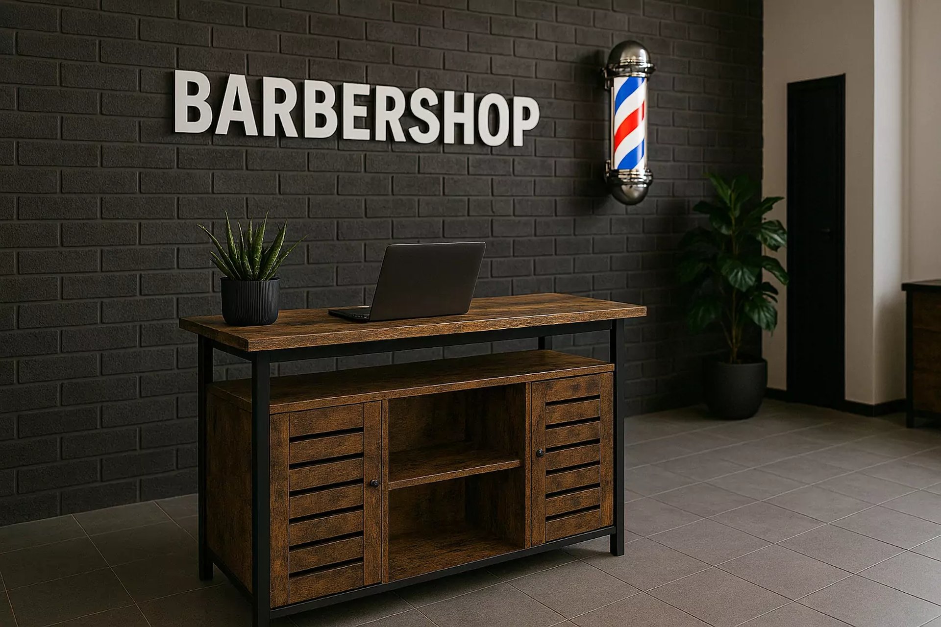 recepción barbería, mostrador barbería, recepción para barbero