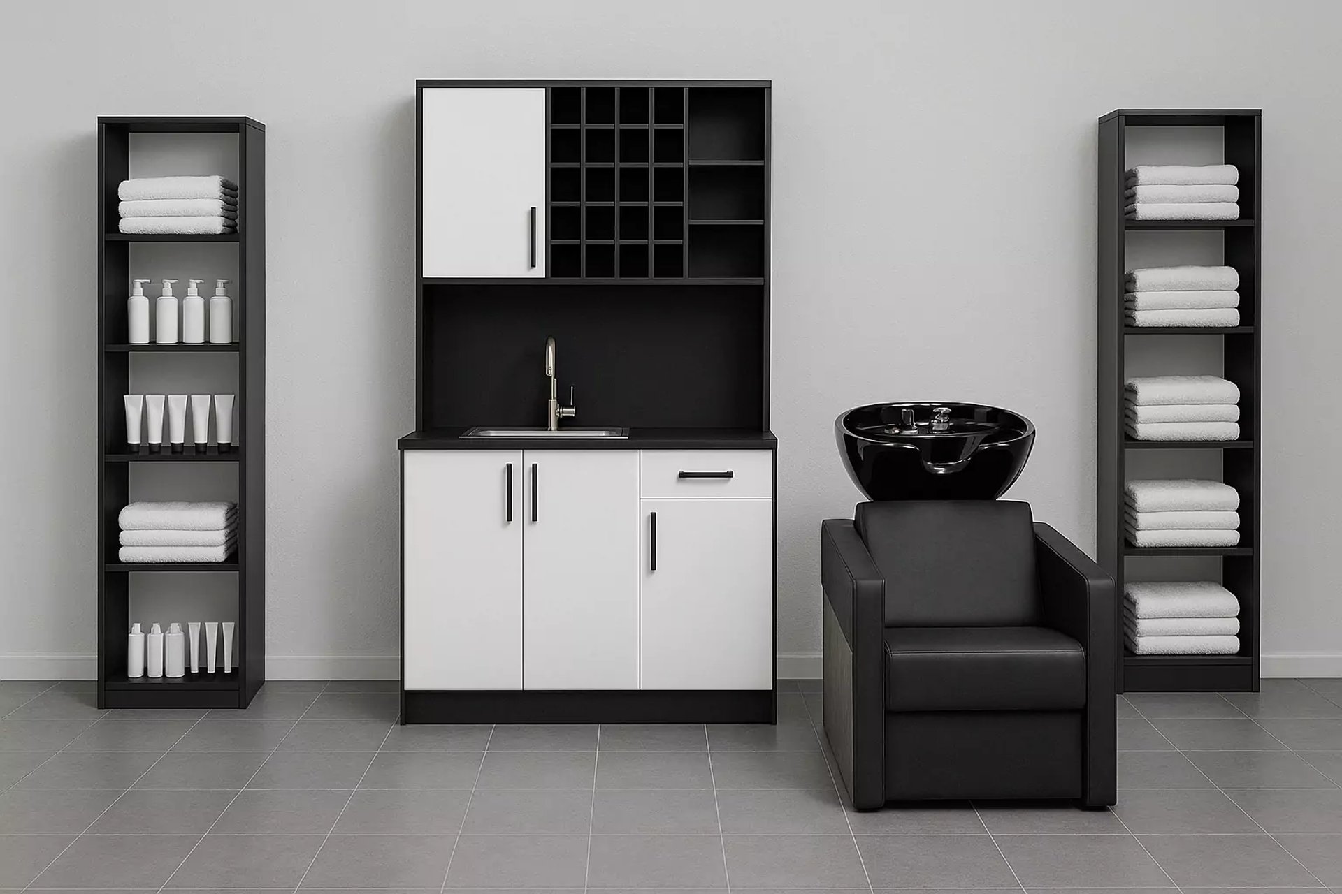 mueble técnico peluquería, laboratorio peluquería, mueble toallero,
