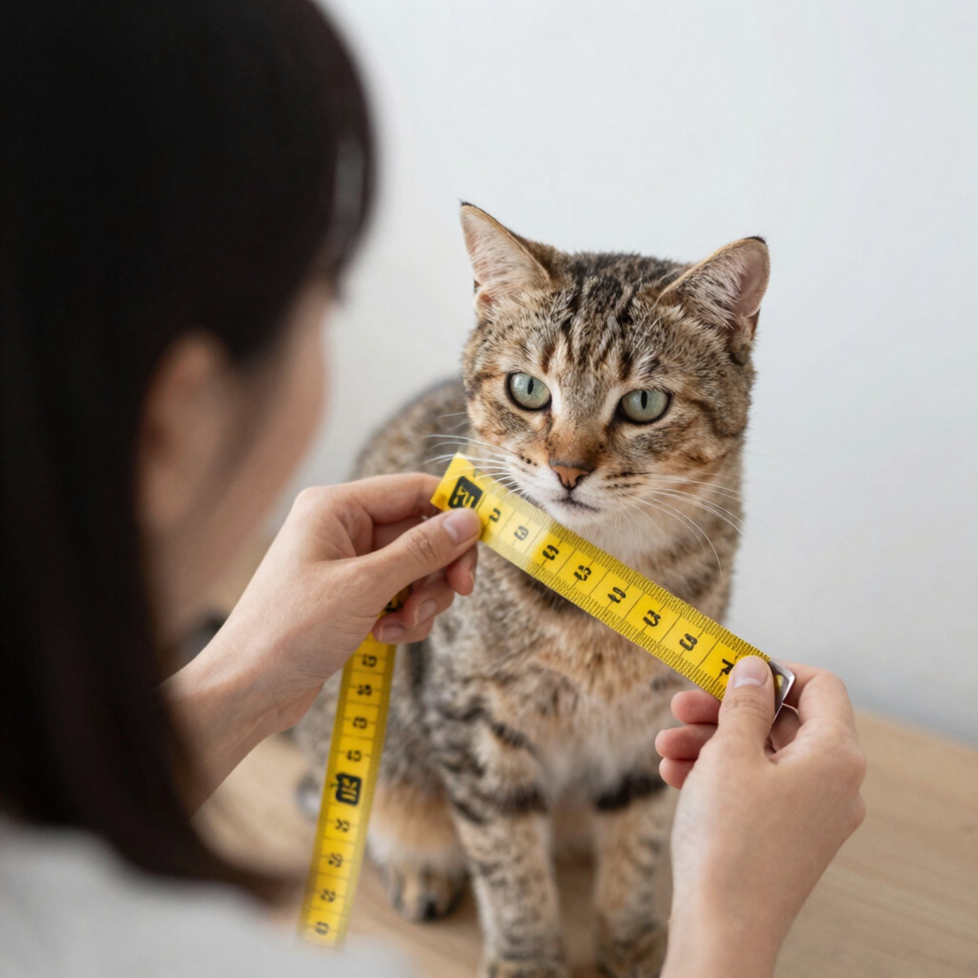 Persona tomandole medidas a un gato