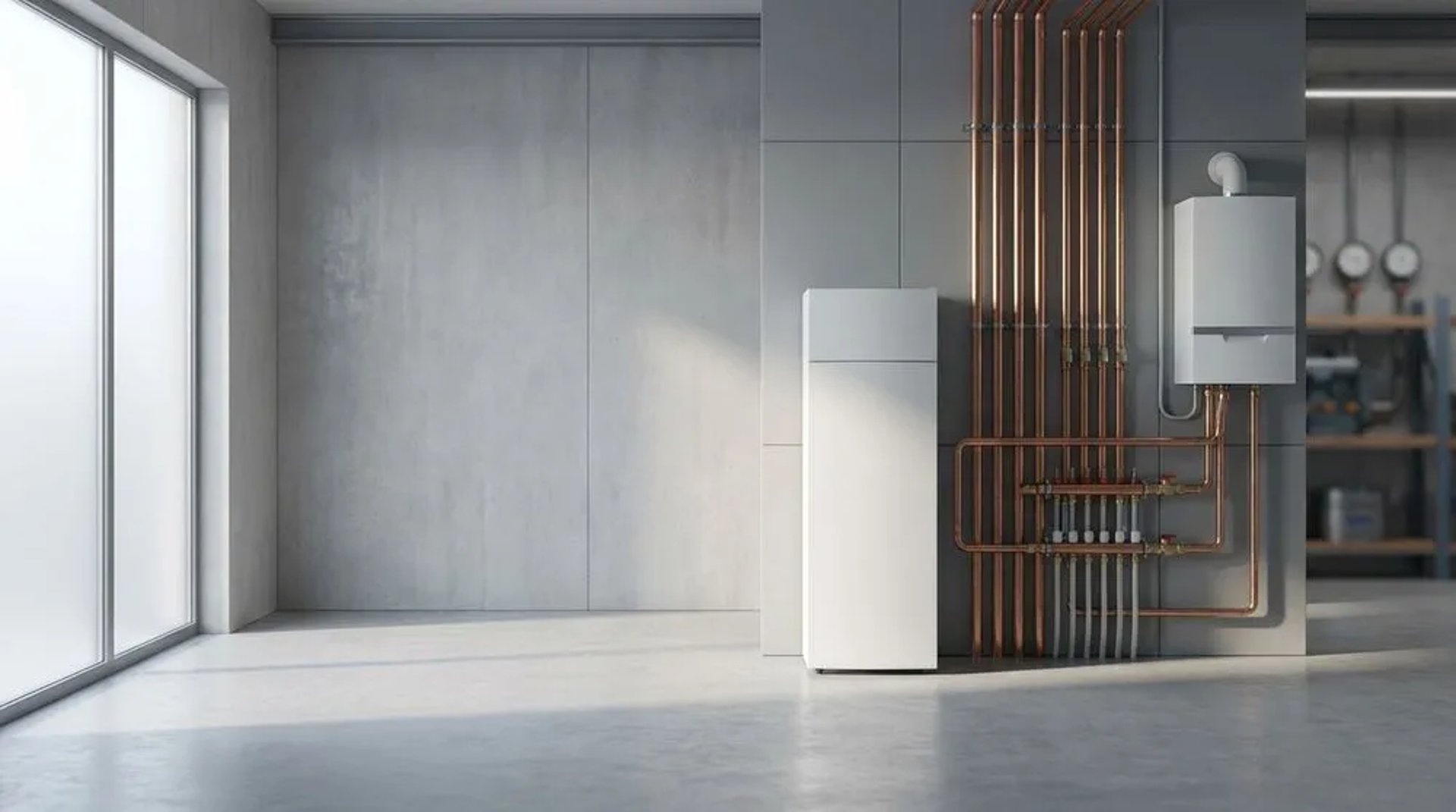 Installation de chauffage moderne avec chaudière et réseau de tuyauterie par BH Bruno Holin à Montvendre