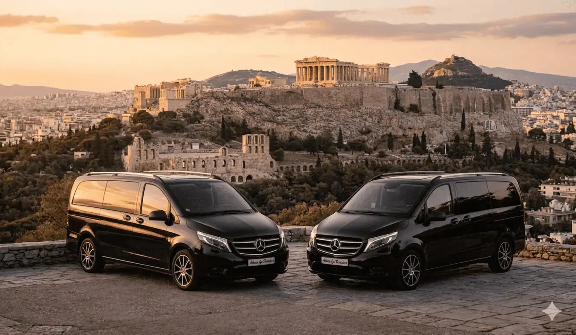 Private fleet of black Mercedes Vito minivans for group transfers in Athens, Greece - Athens GO Transfers