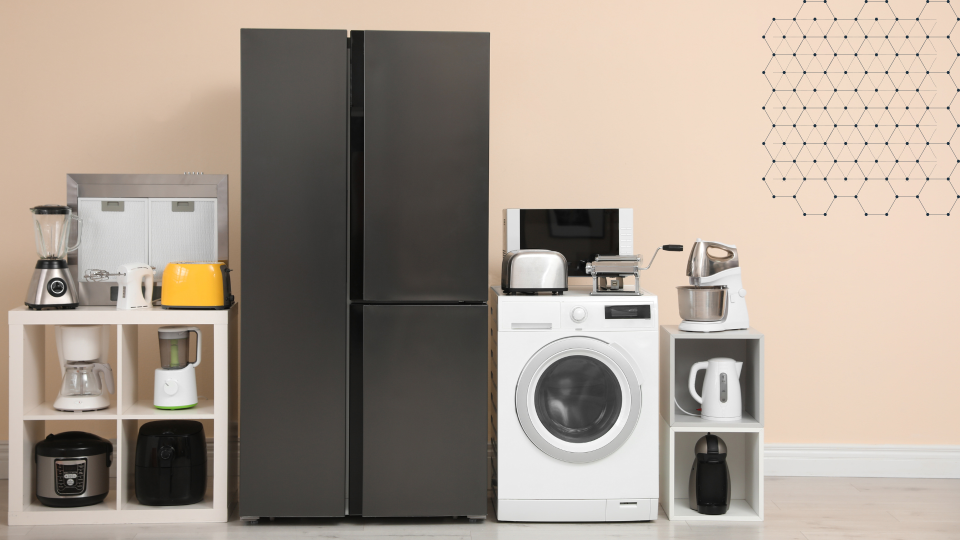 a group of refrigerators sitting inside of a building