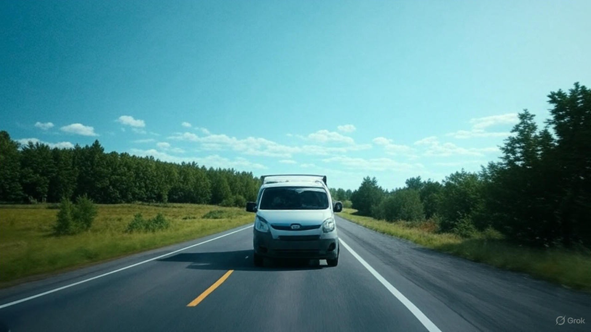 white van on road near trees during daytime