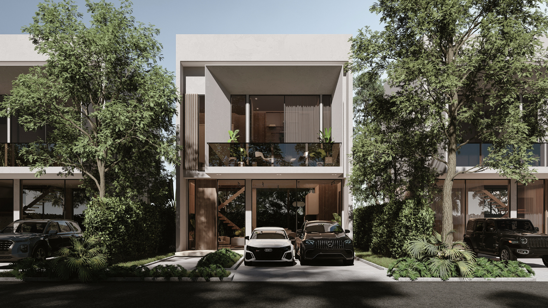 an abstract photo of a curved building with a blue sky in the background