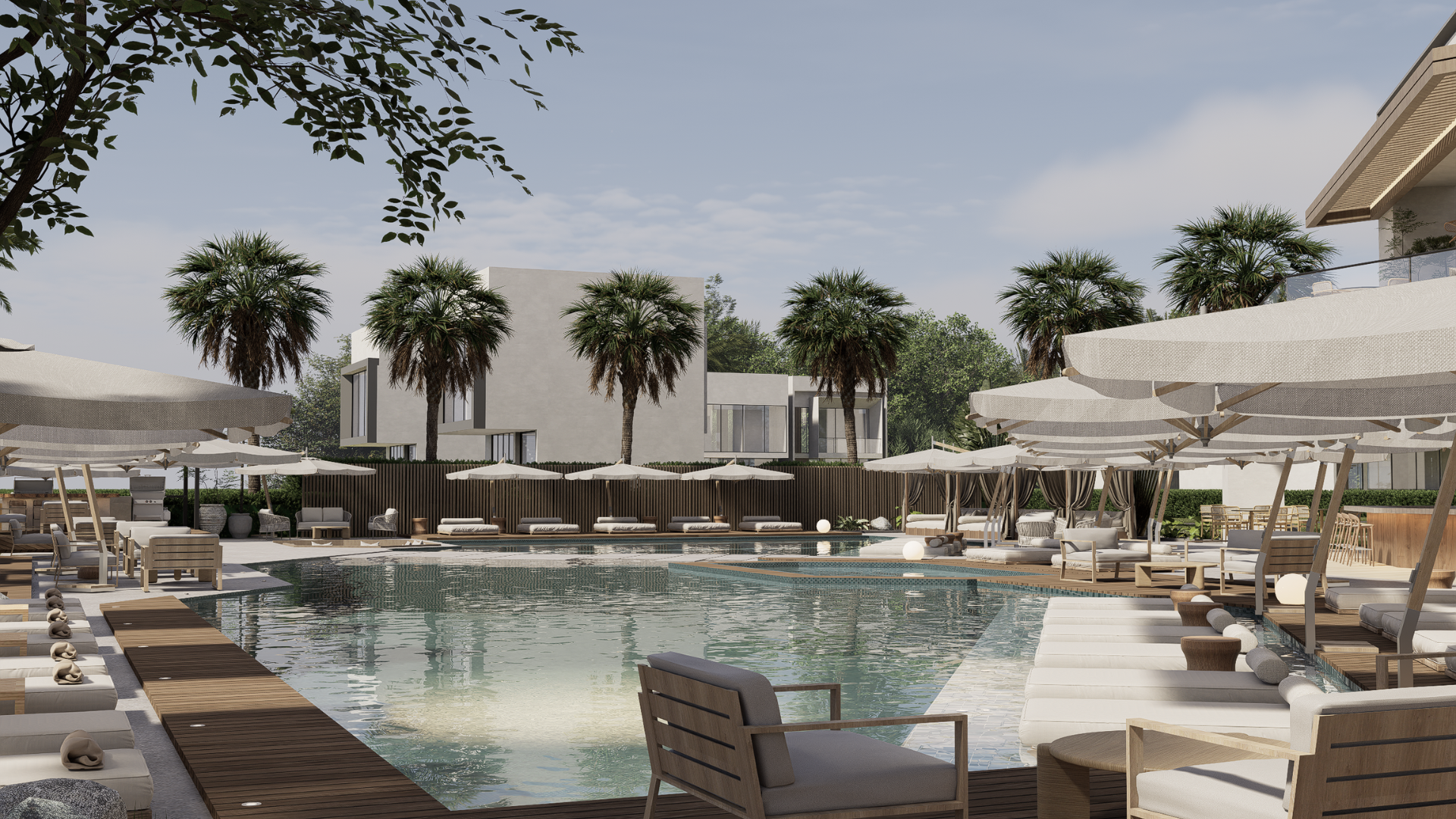 an abstract photo of a curved building with a blue sky in the background