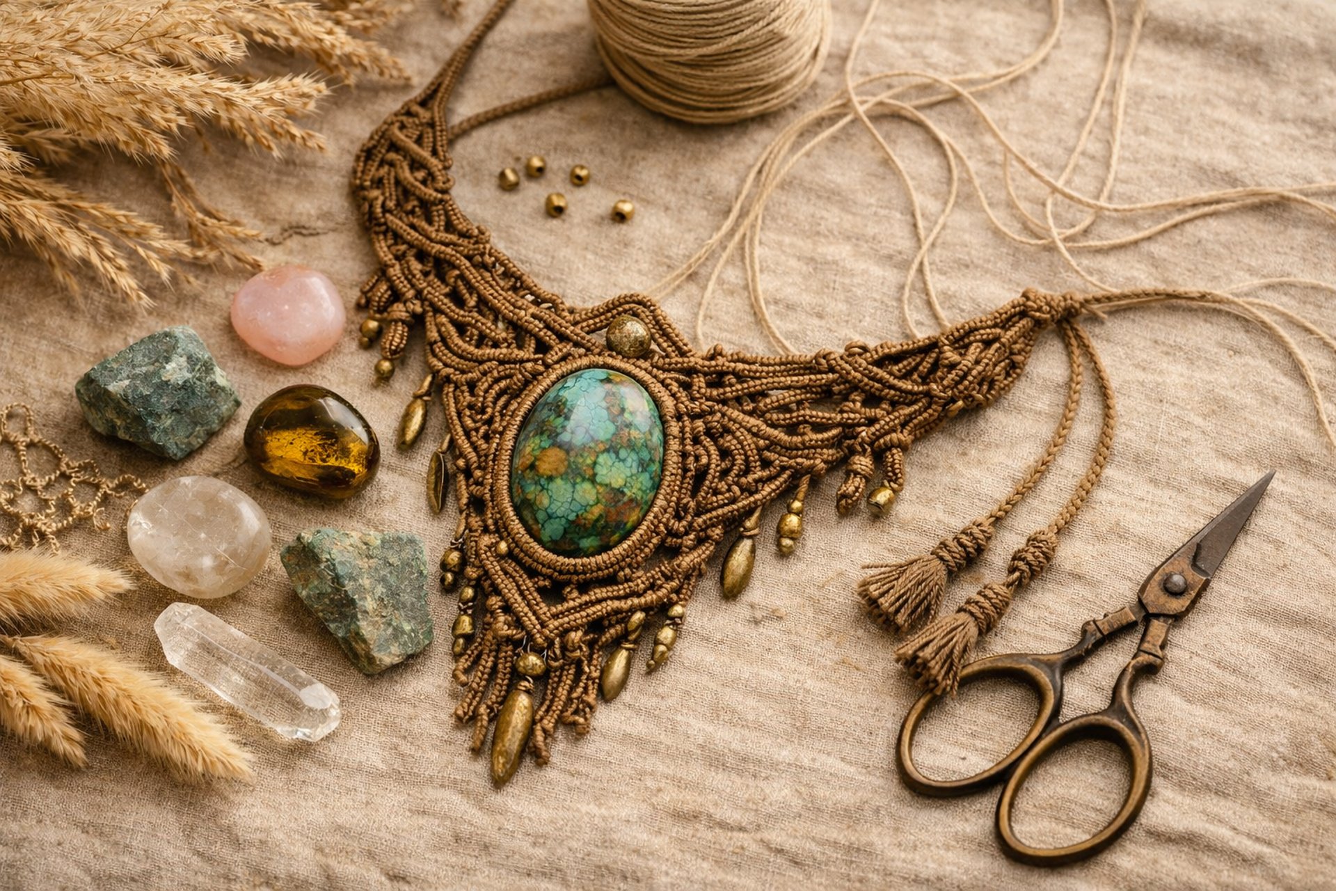 Collar de macramé, con piedras mexicanas