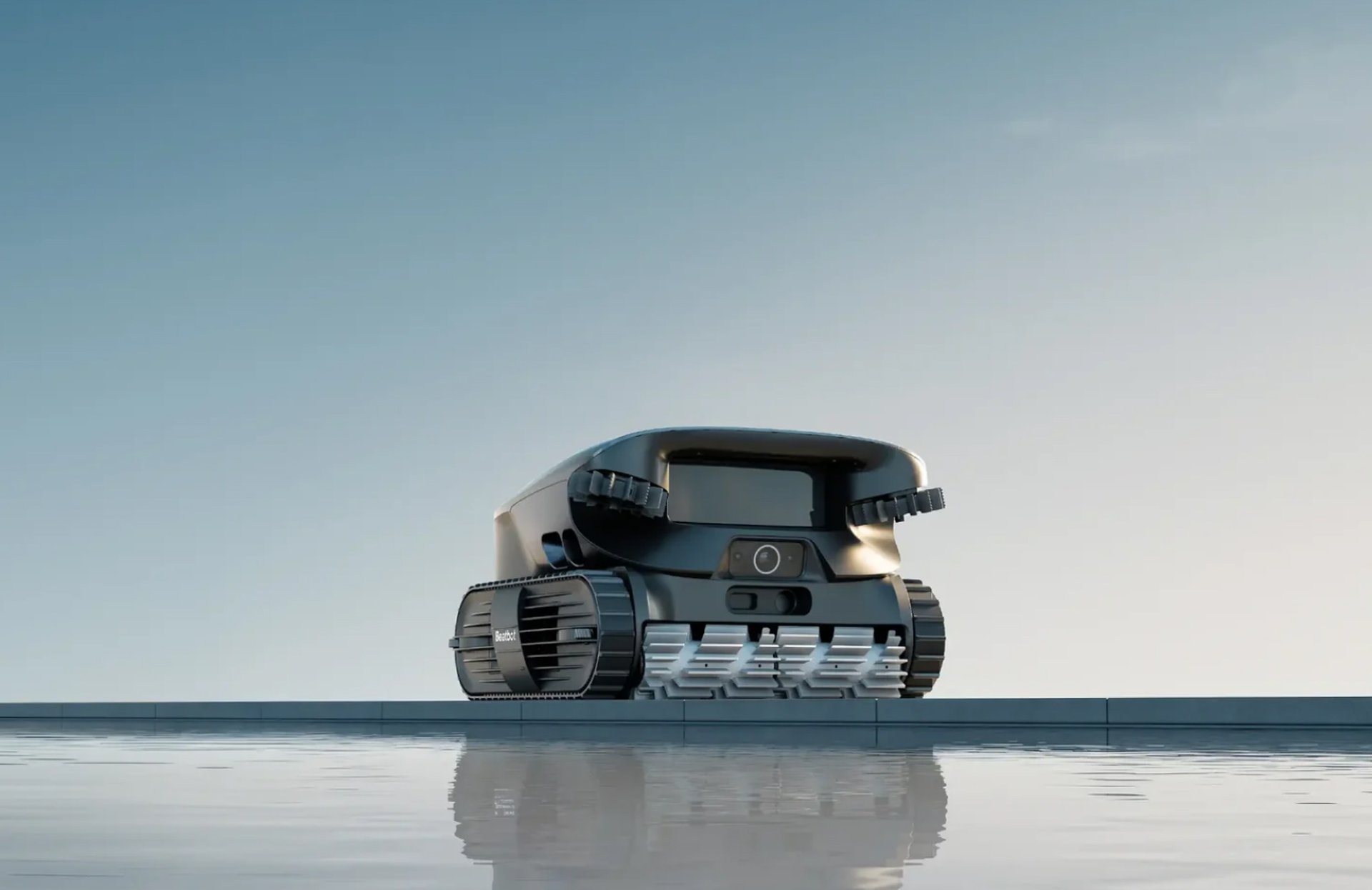 an abstract photo of a curved building with a blue sky in the background