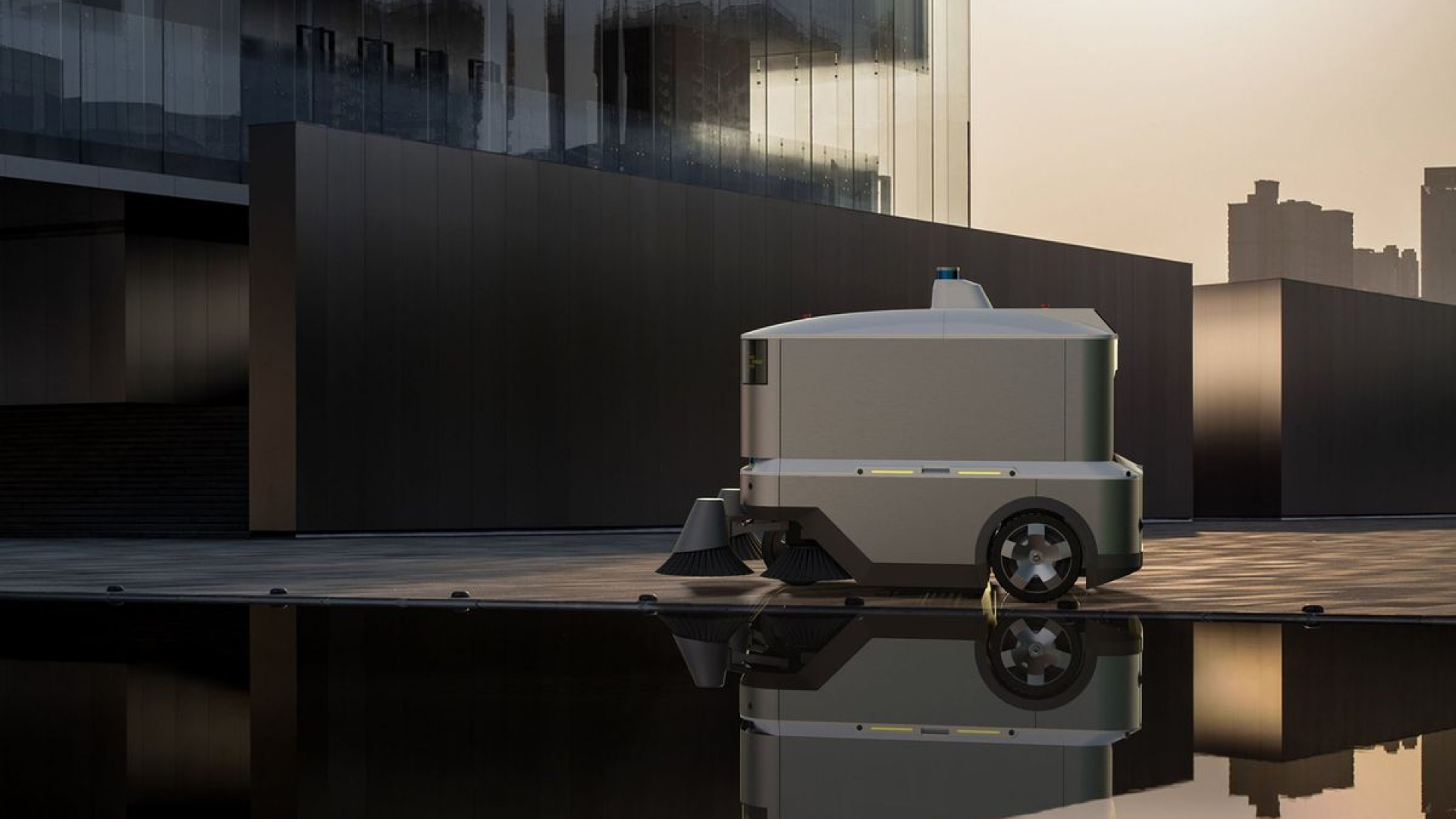 an abstract photo of a curved building with a blue sky in the background