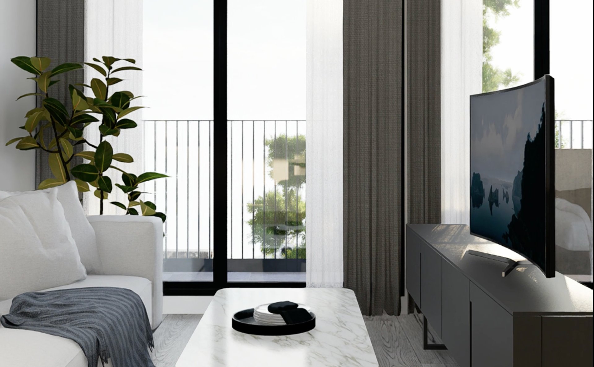 an abstract photo of a curved building with a blue sky in the background