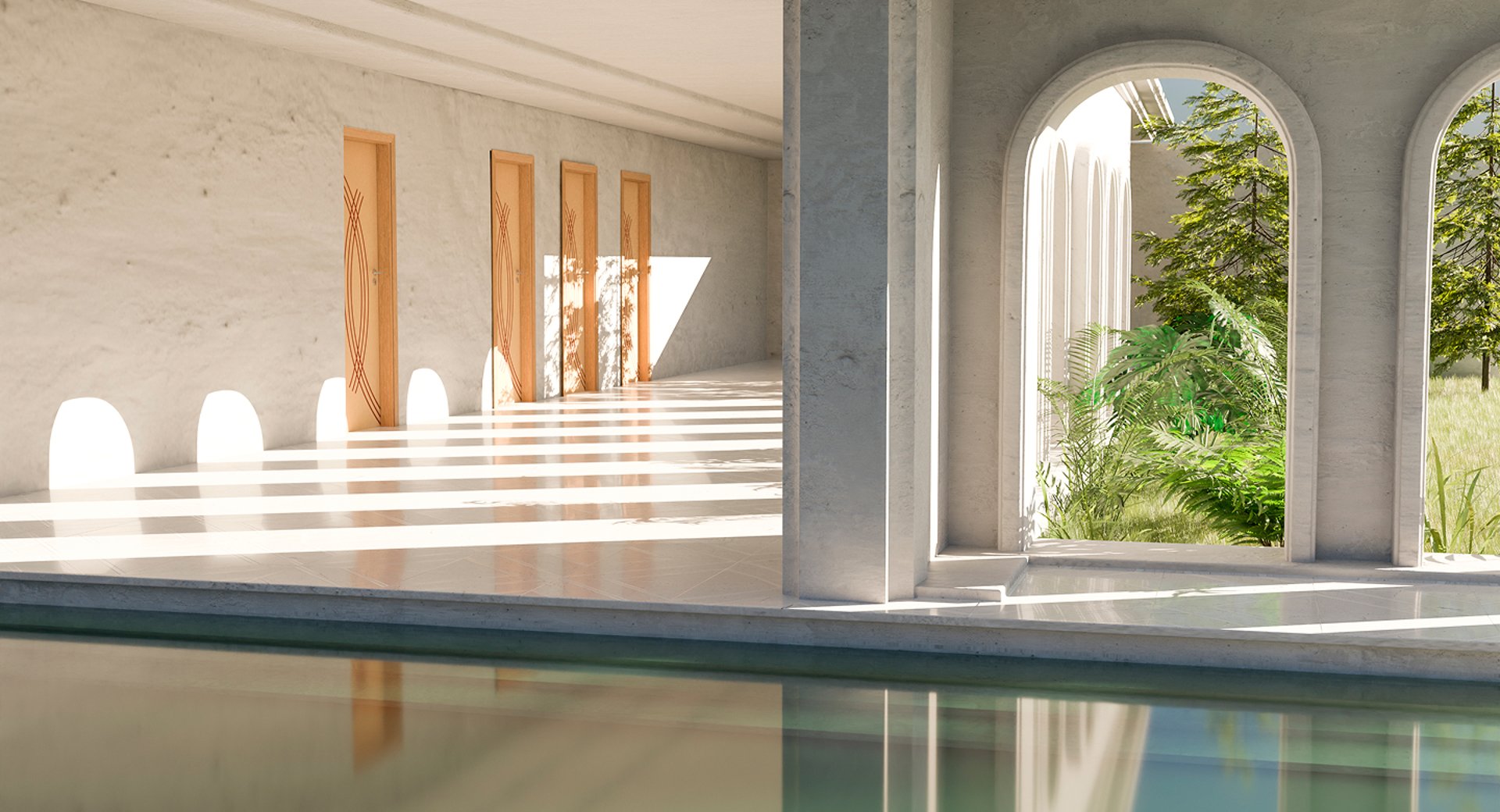 an abstract photo of a curved building with a blue sky in the background