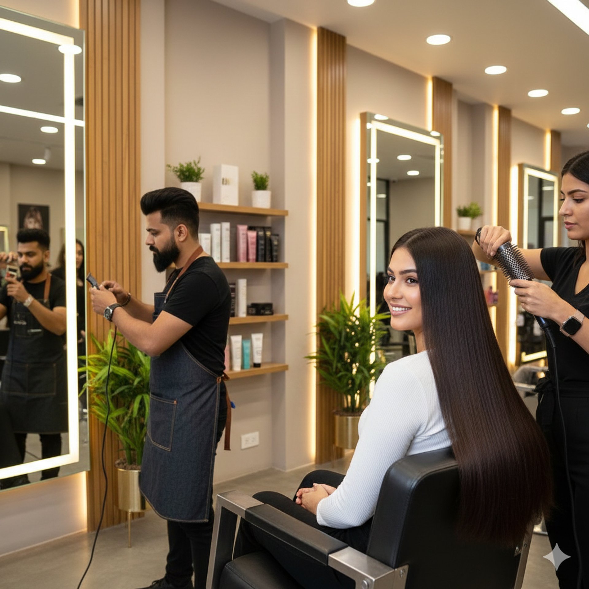 woman in red long sleeve shirt holding hair blower