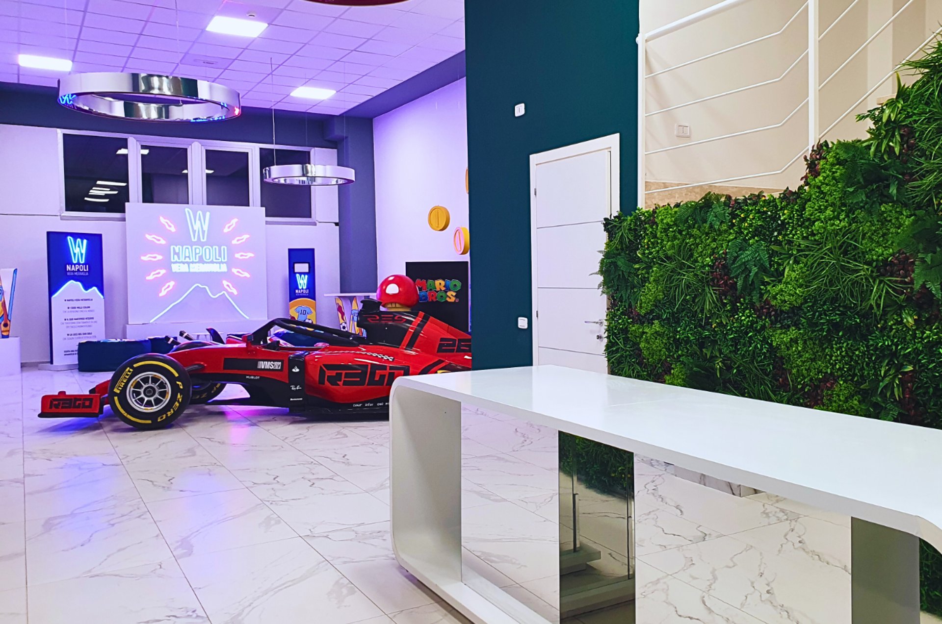 an abstract photo of a curved building with a blue sky in the background