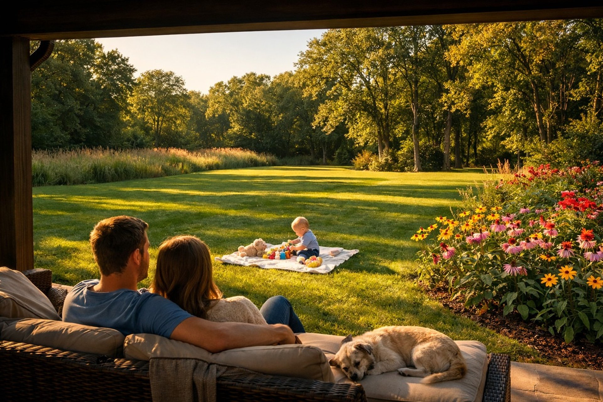 a bench in a grassy field