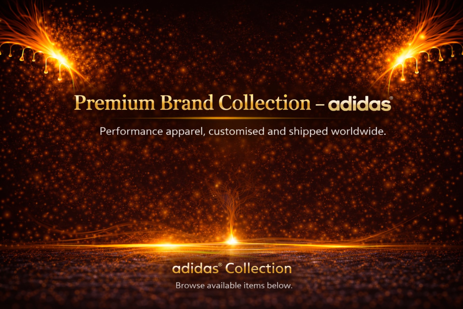 Premium adidas collection header showing global brand apparel supplied through international fulfilment