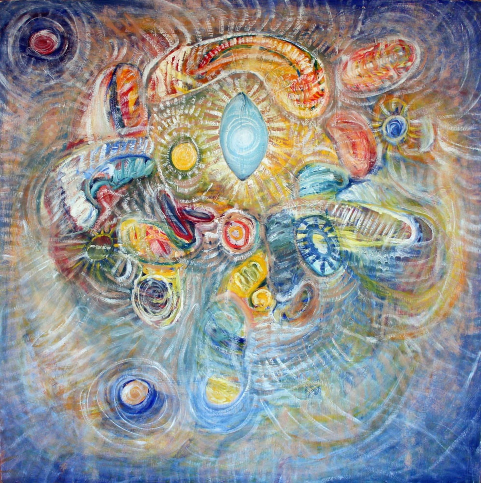 an abstract photo of a curved building with a blue sky in the background