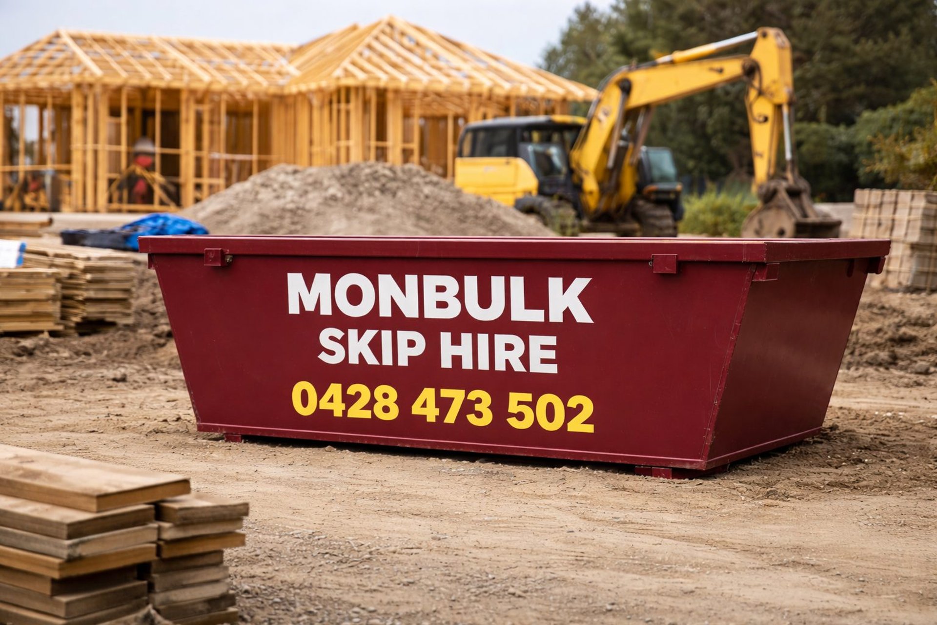 monbulk skip bin hire skip on a building site