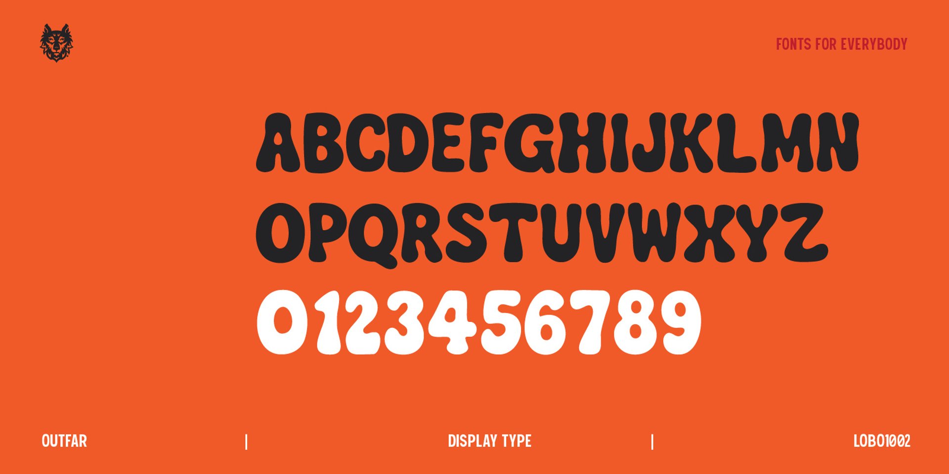 OUTFAR character examples for this 60s inspired font.