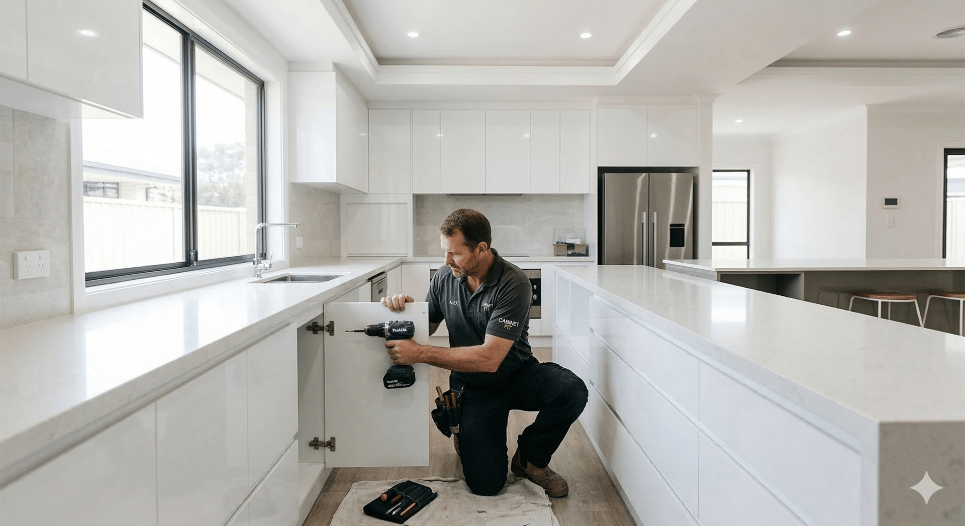 a room with a bunch of tools hanging on the wall