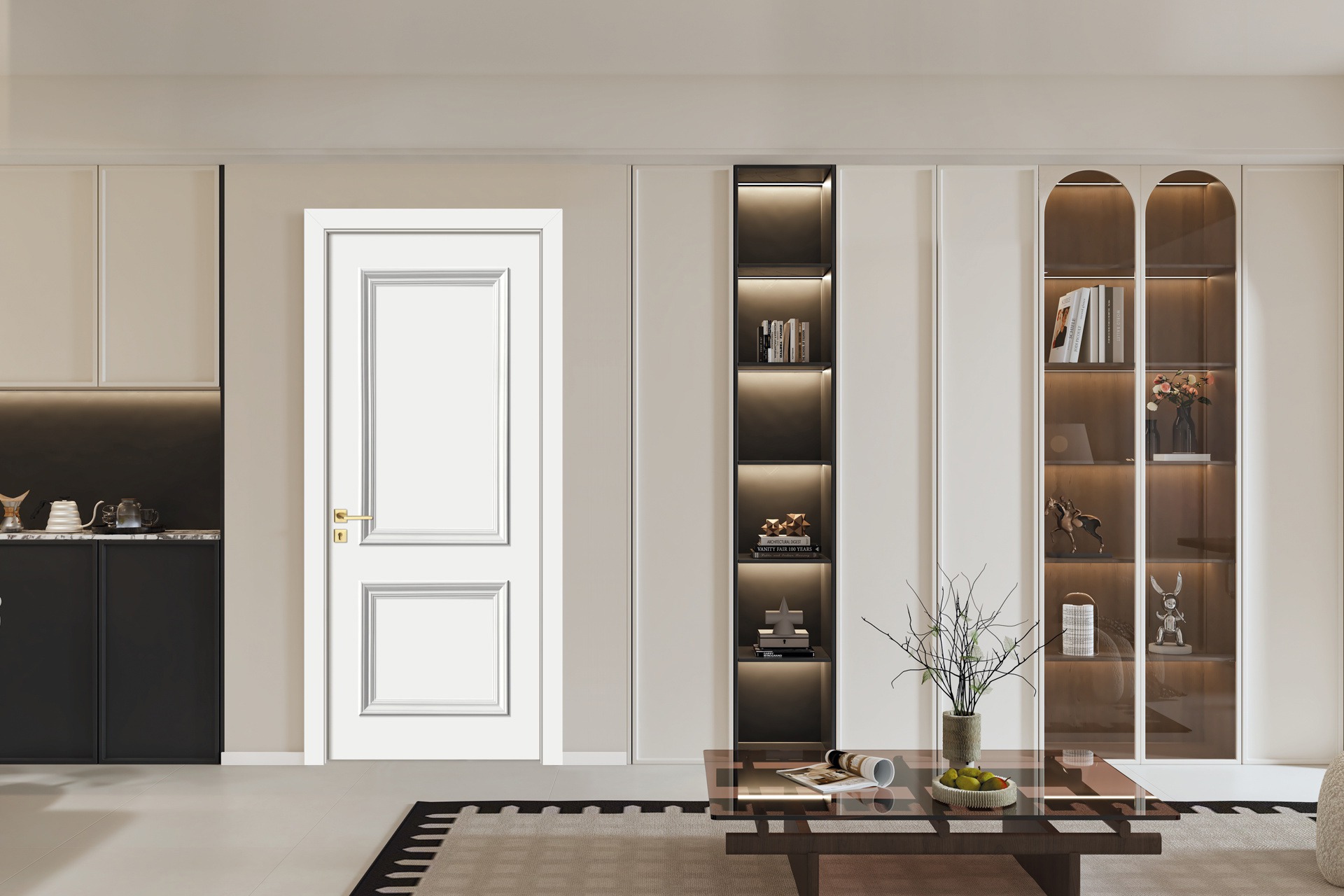 black round wall mirror on white wall