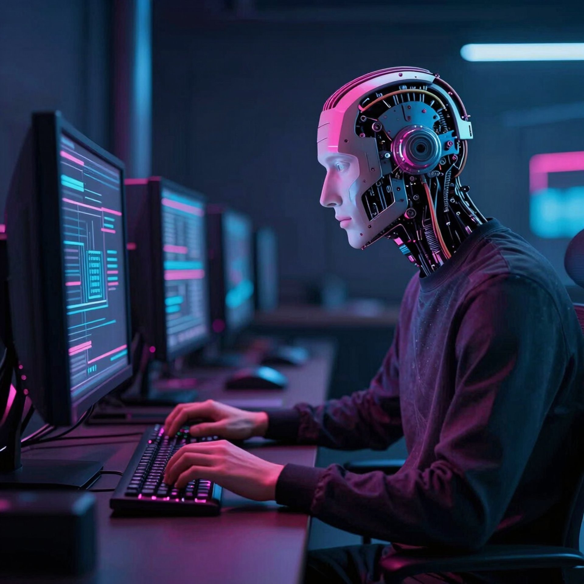 Half man half machine futuristic AI work force
